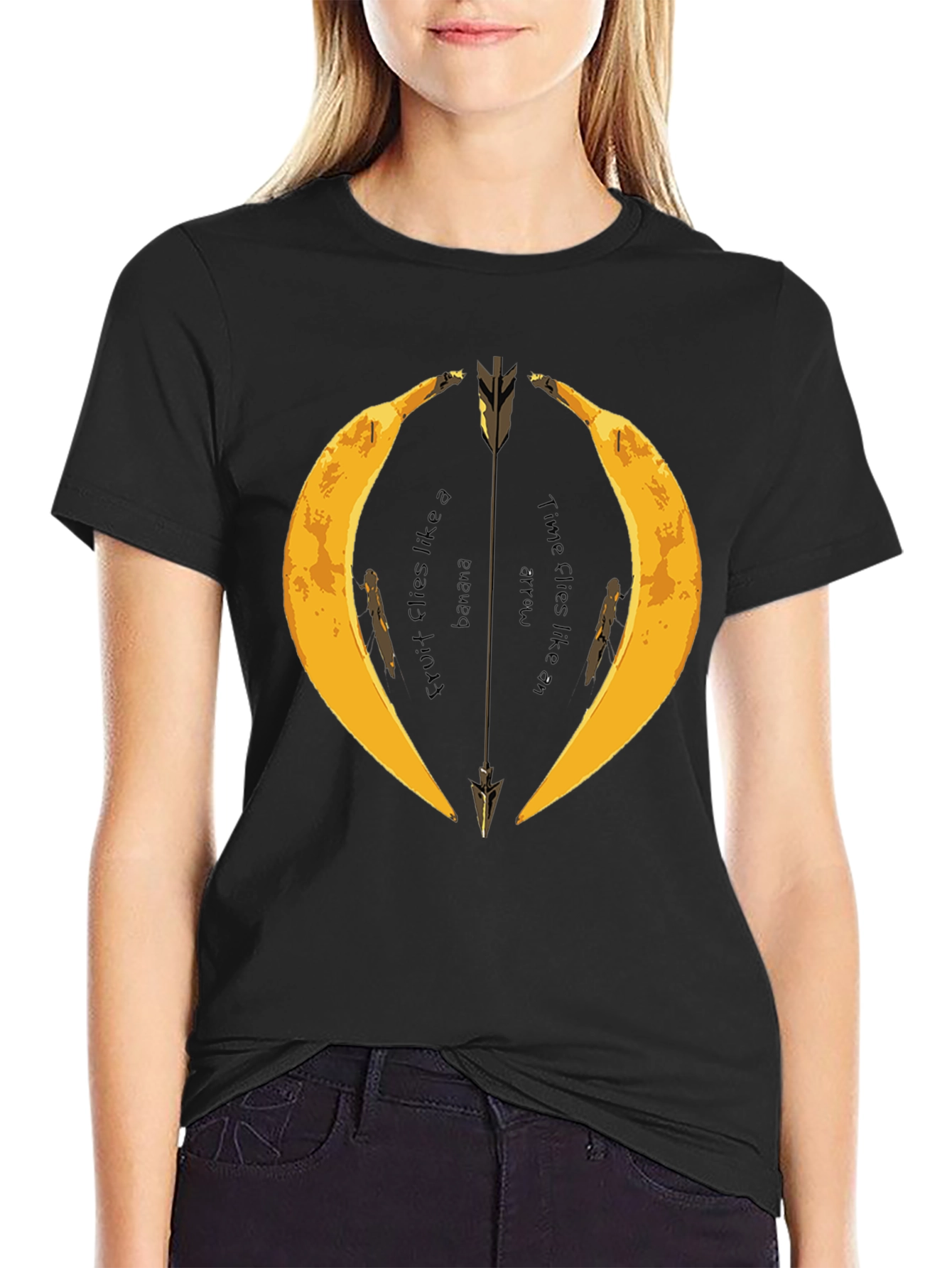 Black Banana Arrow T-Shirt - Fruit & Time Humor Tee view 2
