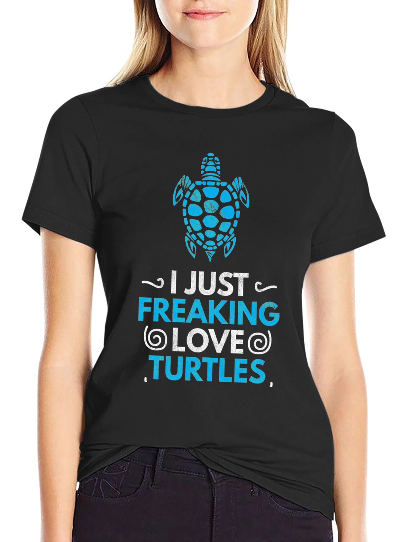 Black I Just Freaking Love Turtles Graphic T-Shirt view 2