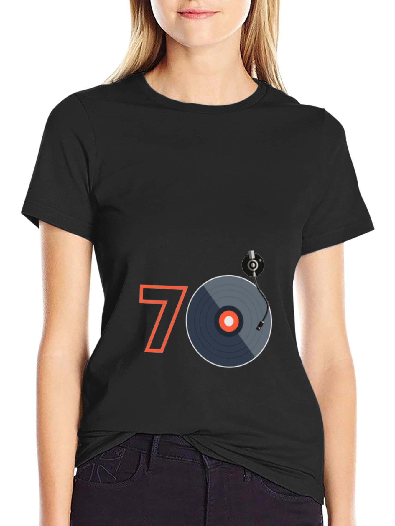 Black Retro 70's Music Graphic Tee - Classic Vinyl Record T-Shirt view 2