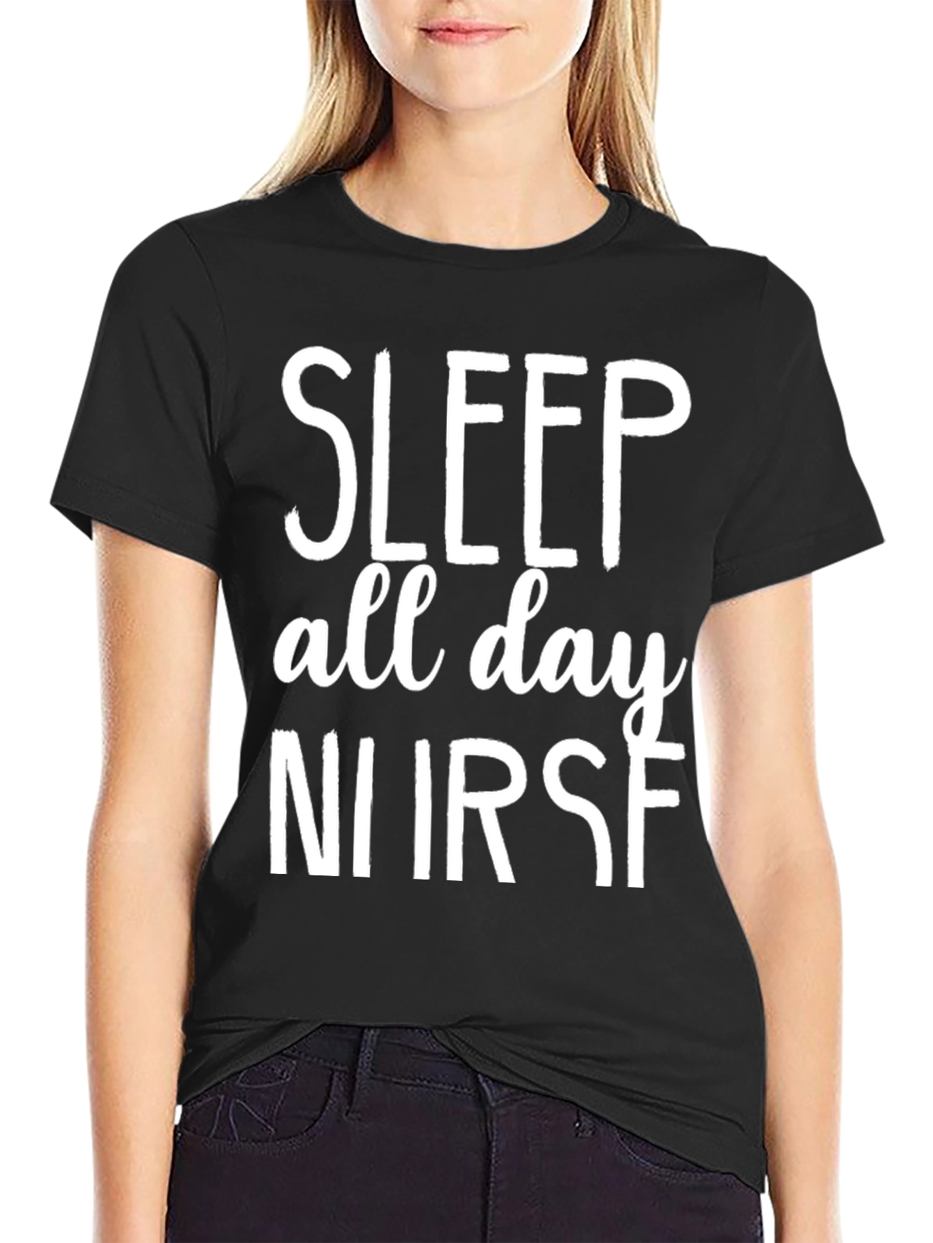Black Sleep All Day Nurse Black T-Shirt view 2