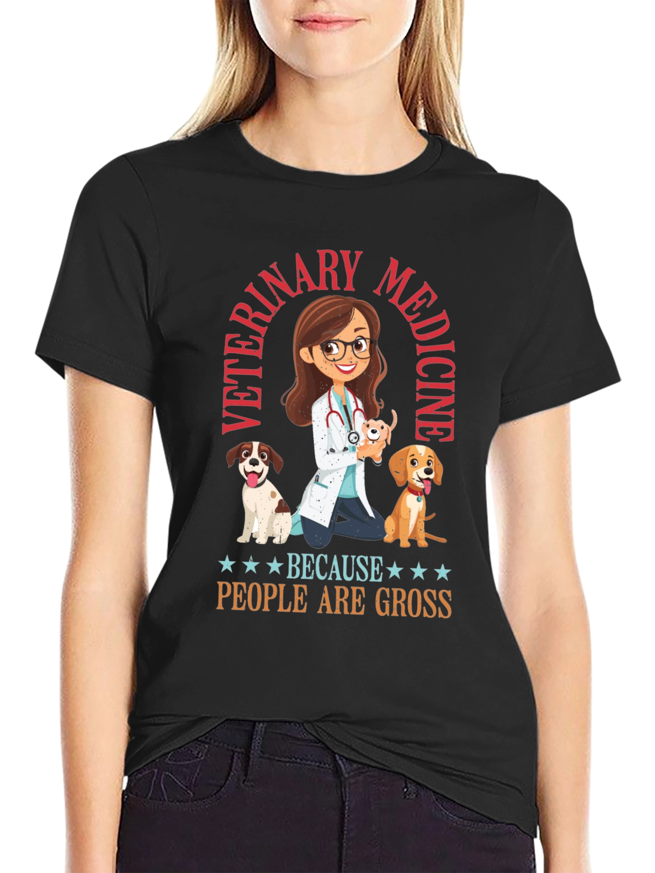 Black Veterinary Medicine T-Shirt - Because People are Gross view 2