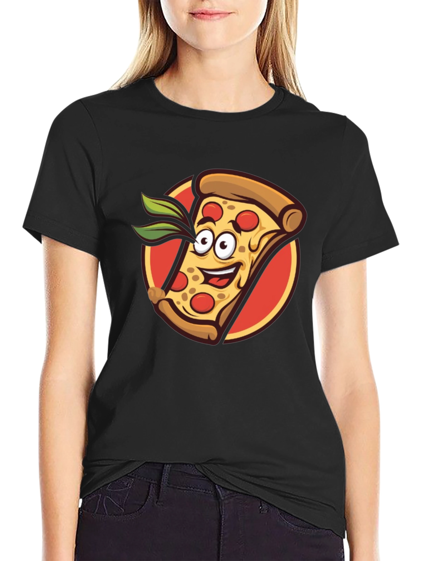 Black Pizza Slice Graphic Tee - Funny Cartoon Style view 2