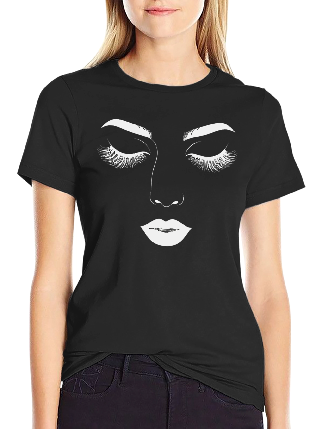 Black Minimalist Face Graphic Tee view 2