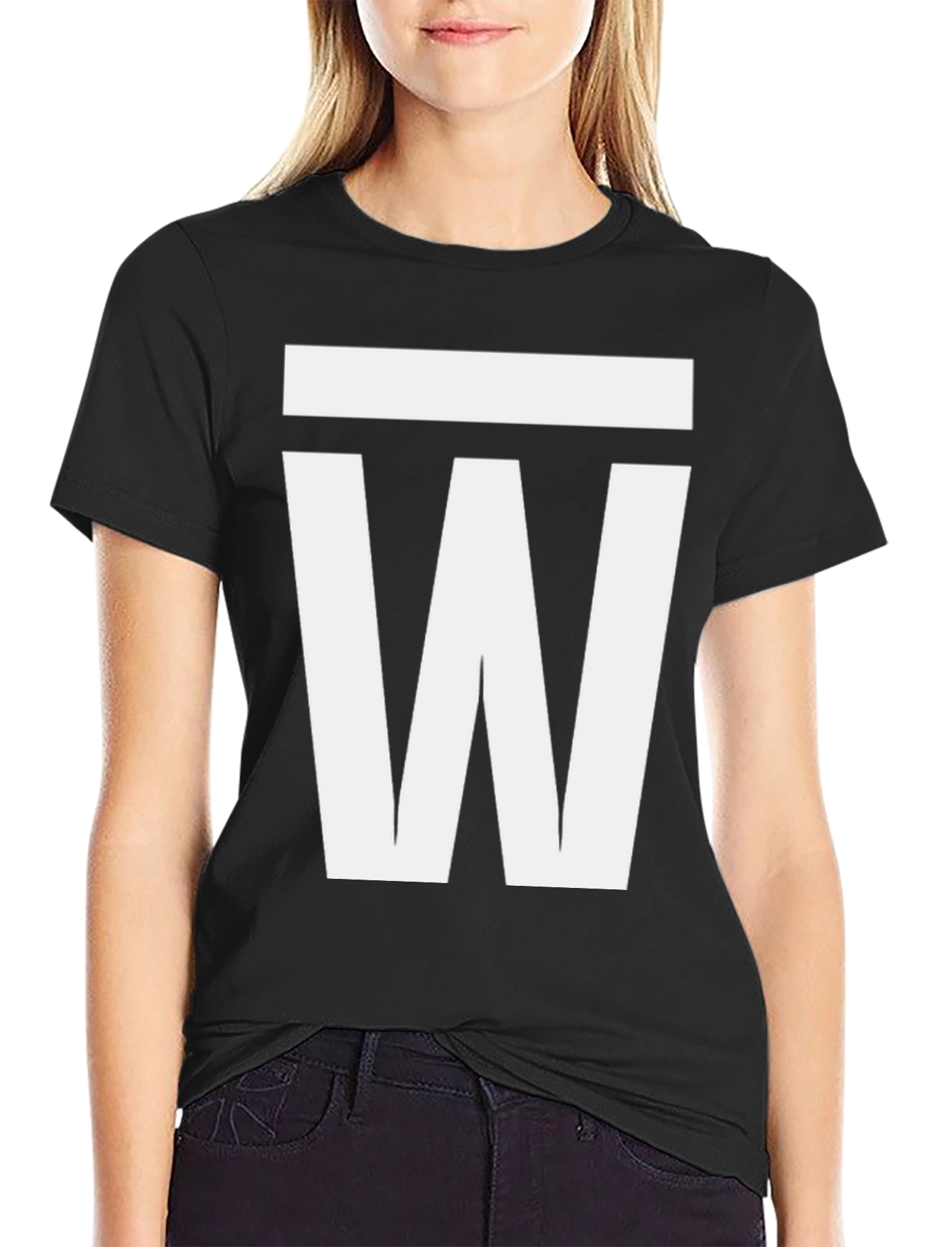 Black Bold Graphic Tee - White 'W' Design view 2