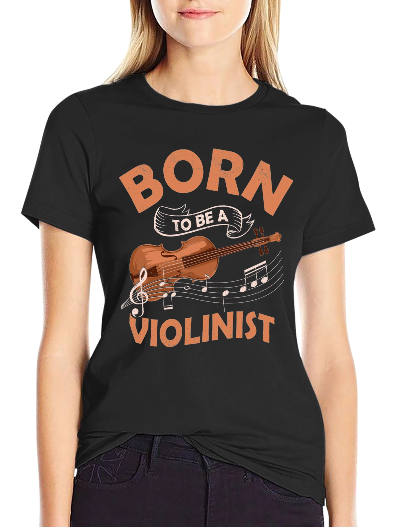 Black Born To Be A Violinist Graphic T-Shirt view 2