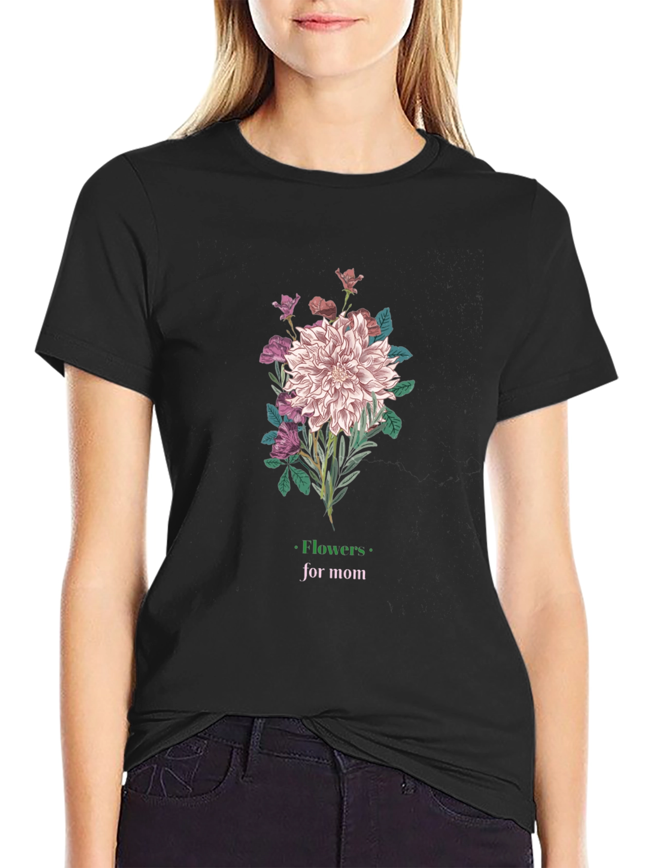Black Flowers for Mom Graphic T-Shirt view 2