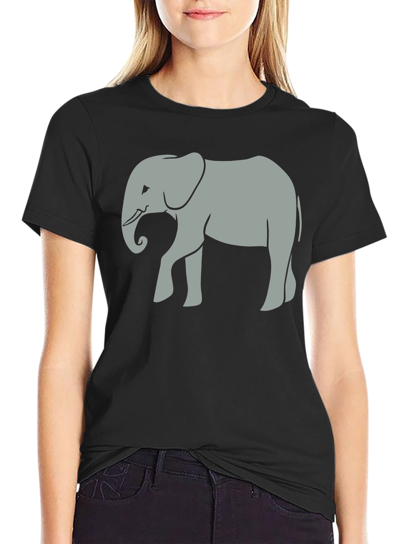 Black Elephant Graphic Tee - Unisex Black Cotton T-Shirt view 2