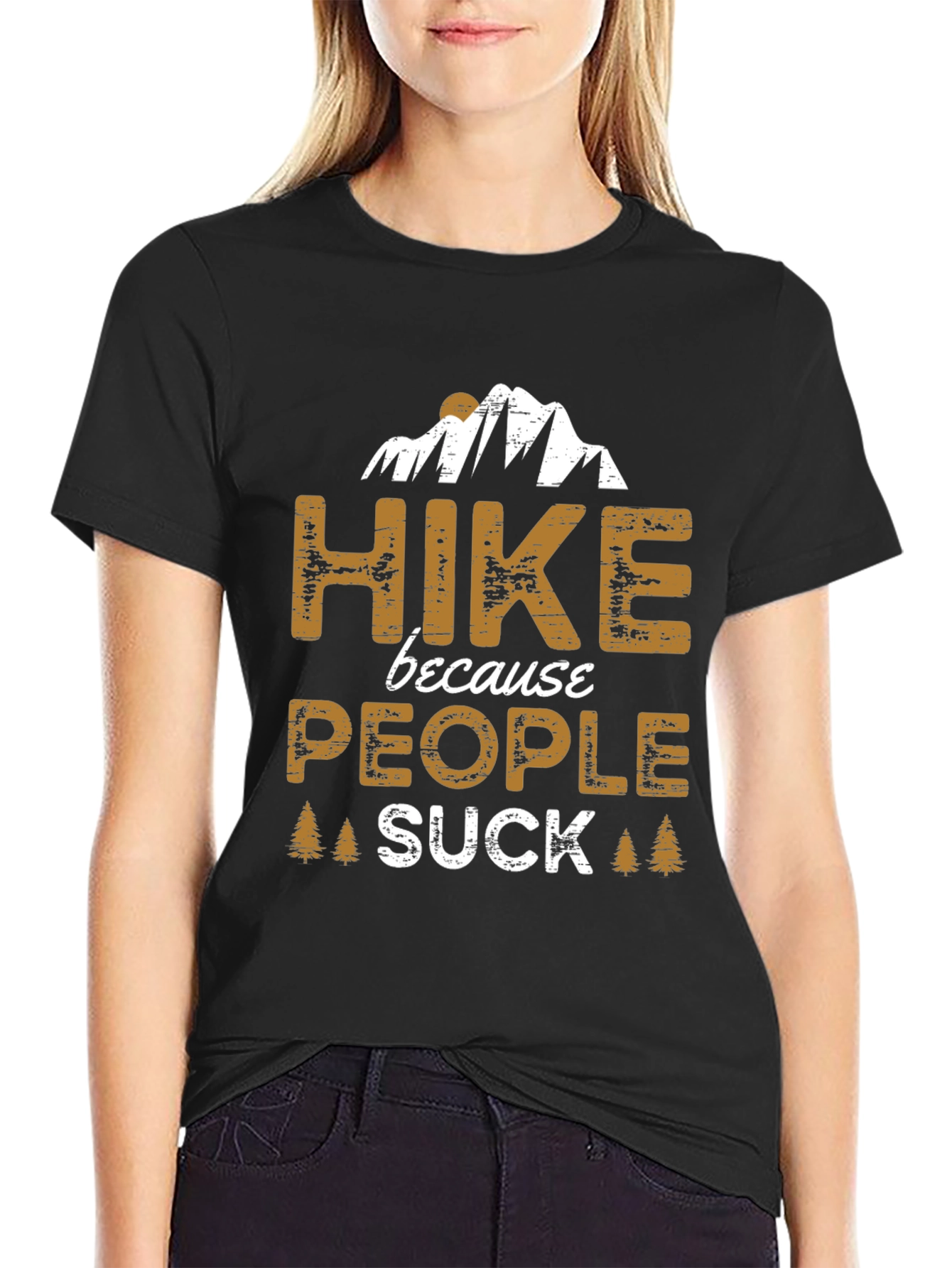 Black Hike Because People Suck Funny Graphic Tee view 2