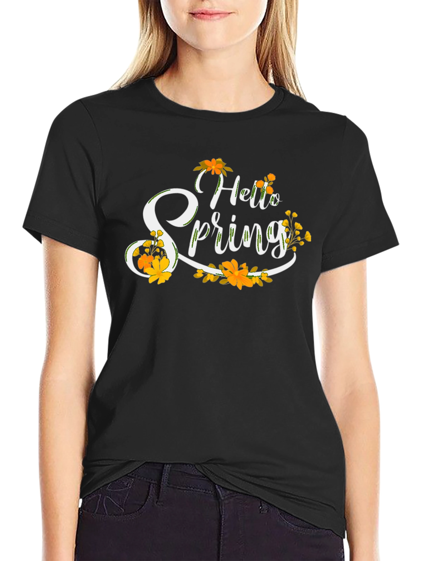 Black Hello Spring Floral T-Shirt - Black view 2
