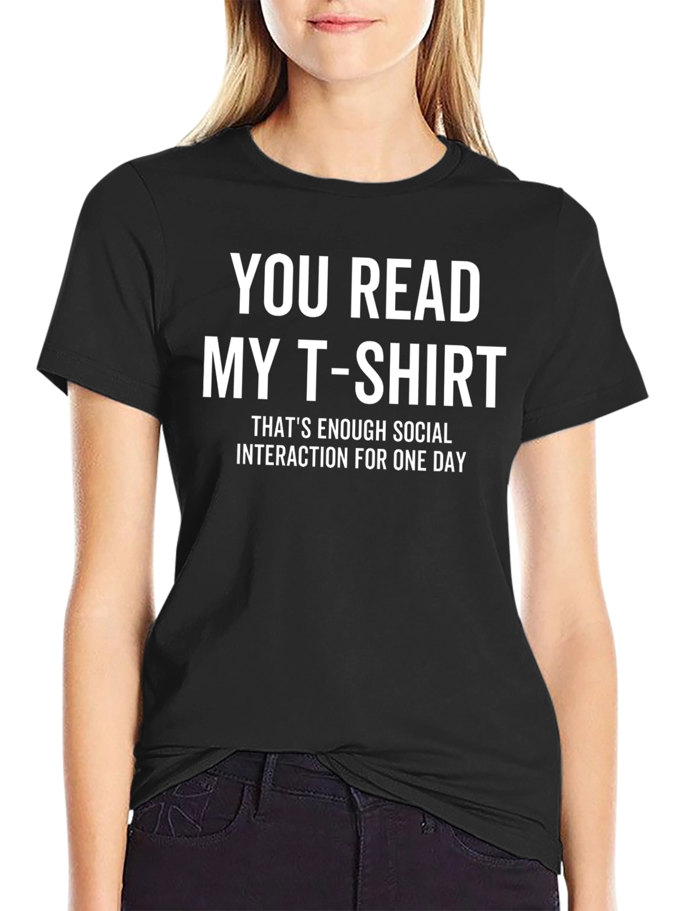 Black Funny Introvert T-Shirt - Enough Social Interaction Tee view 2