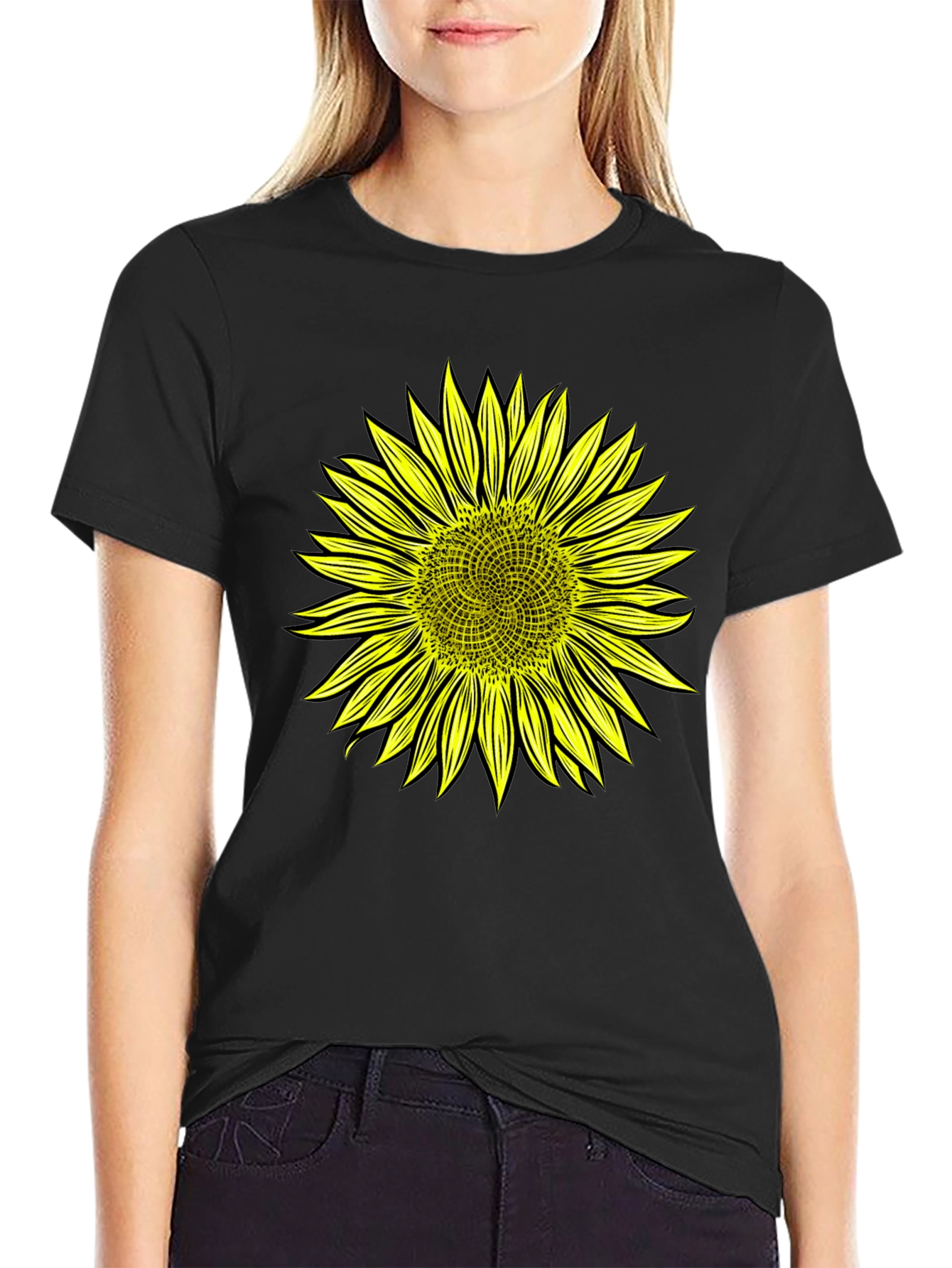 Black Sunflower Graphic Black T-Shirt view 2