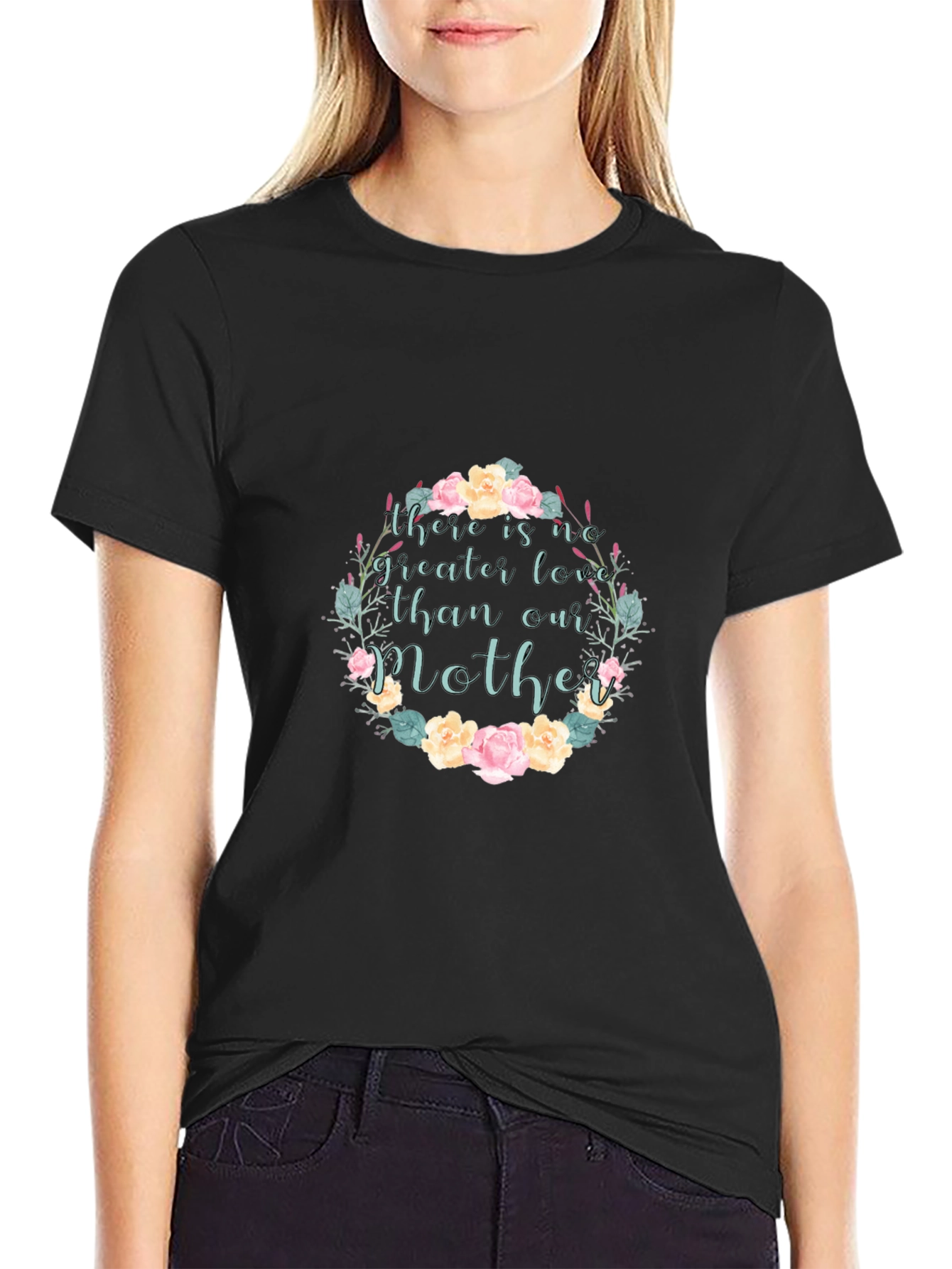 Black Floral Mother's Love Black T-Shirt view 2