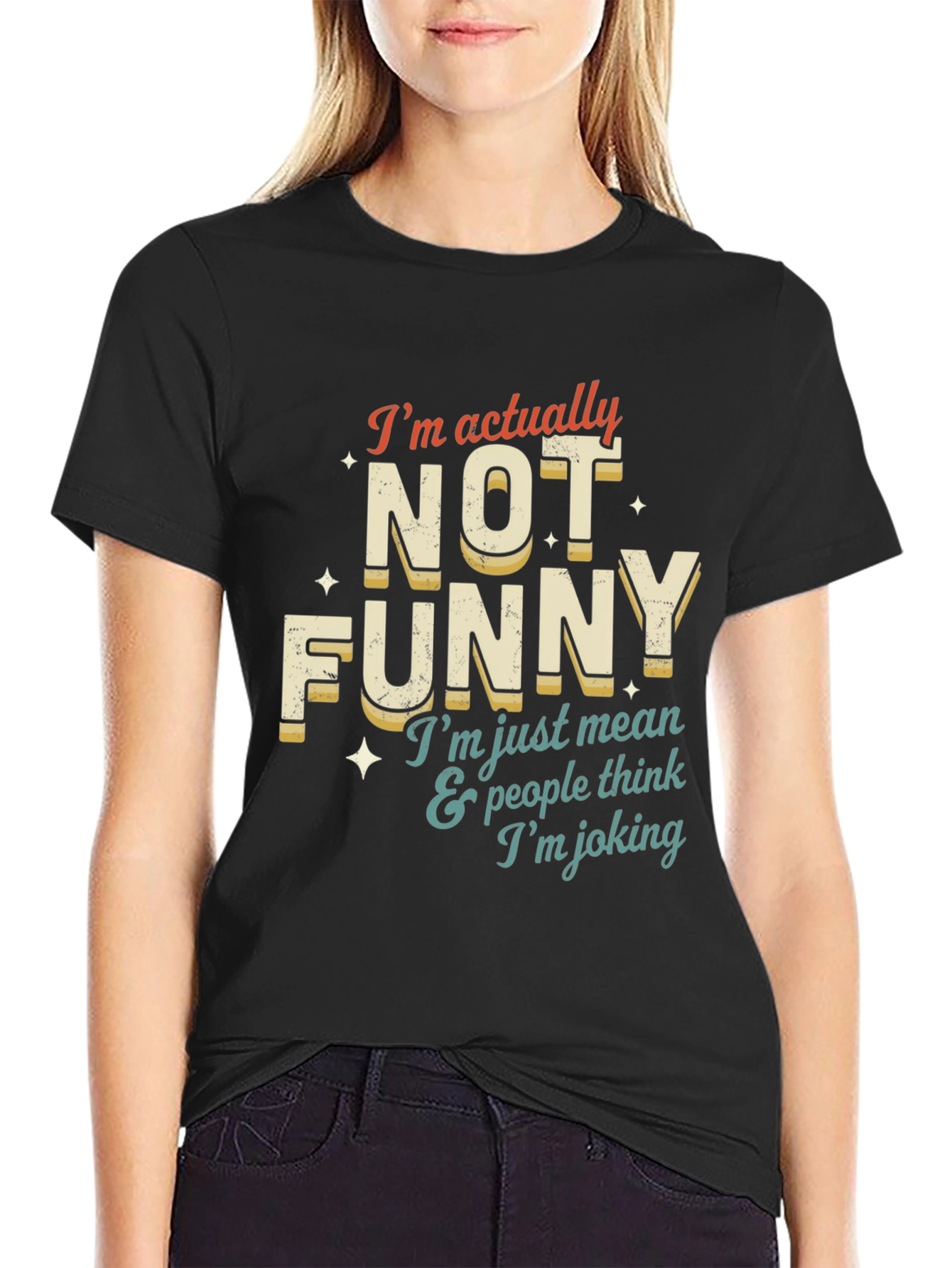 Black Funny T-Shirt: I'm Not Funny view 2