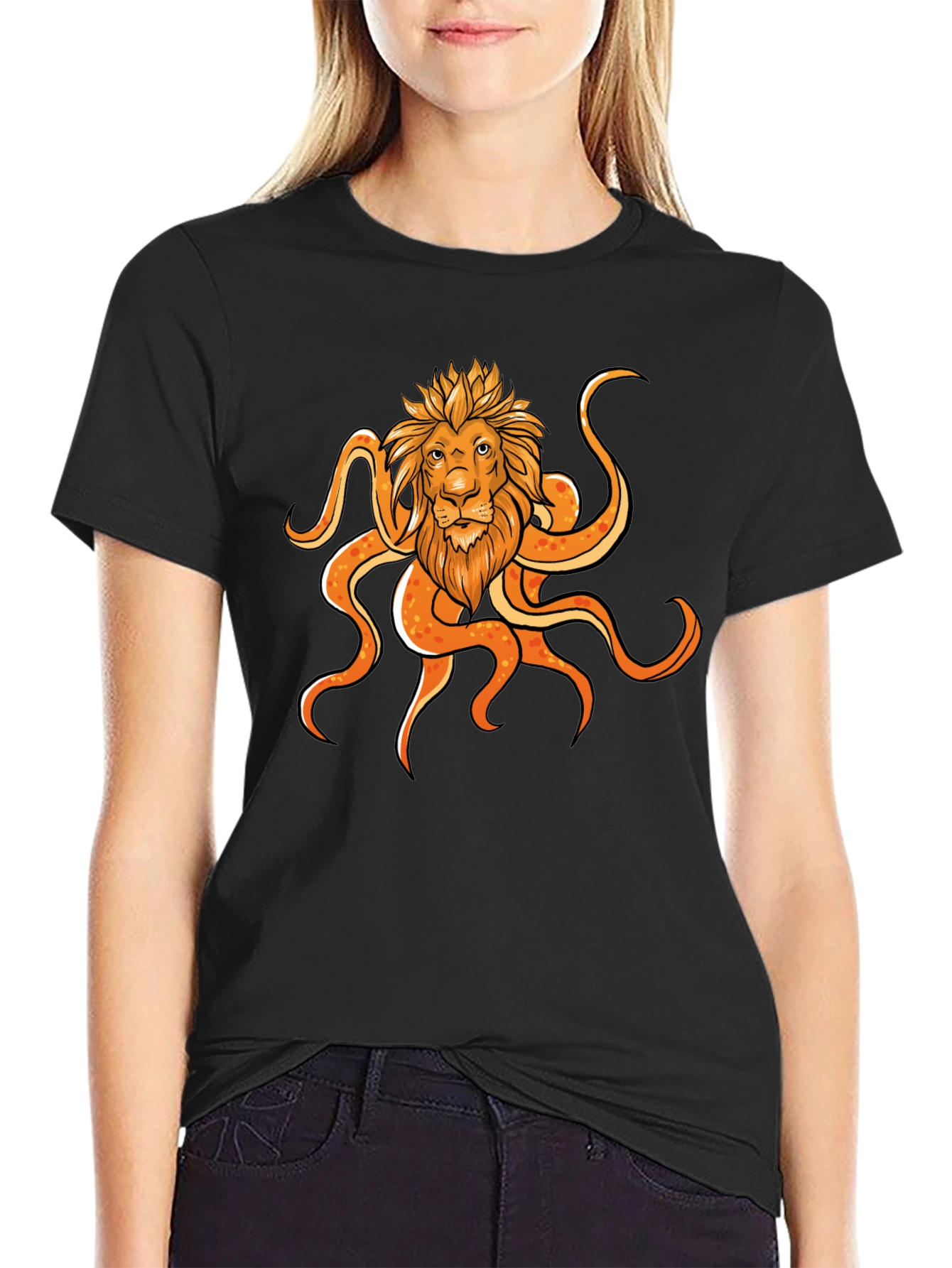 Black Lion Octopus Graphic Black T-Shirt view 2