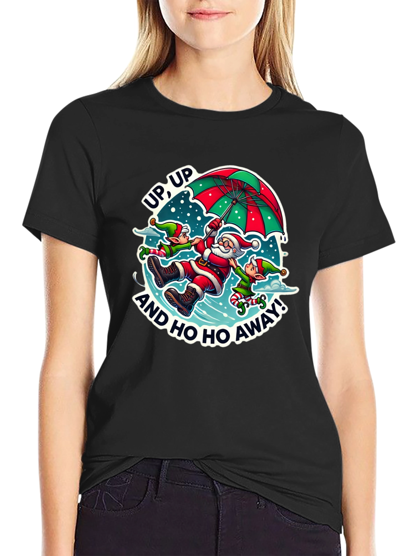 Black Santa & Elves Graphic Tee - Holiday Humor view 2