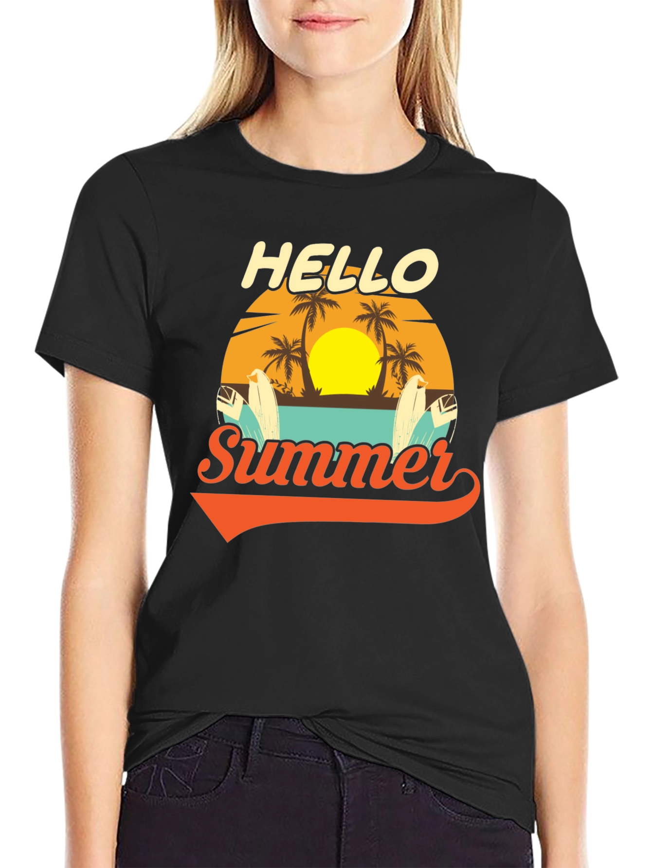 Black Hello Summer Graphic Tee - Beach Vacation Ready! view 2