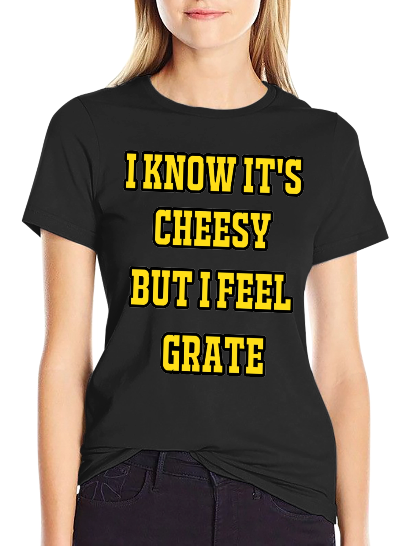 Black Cheesy Grate Pun T-Shirt - Black view 2