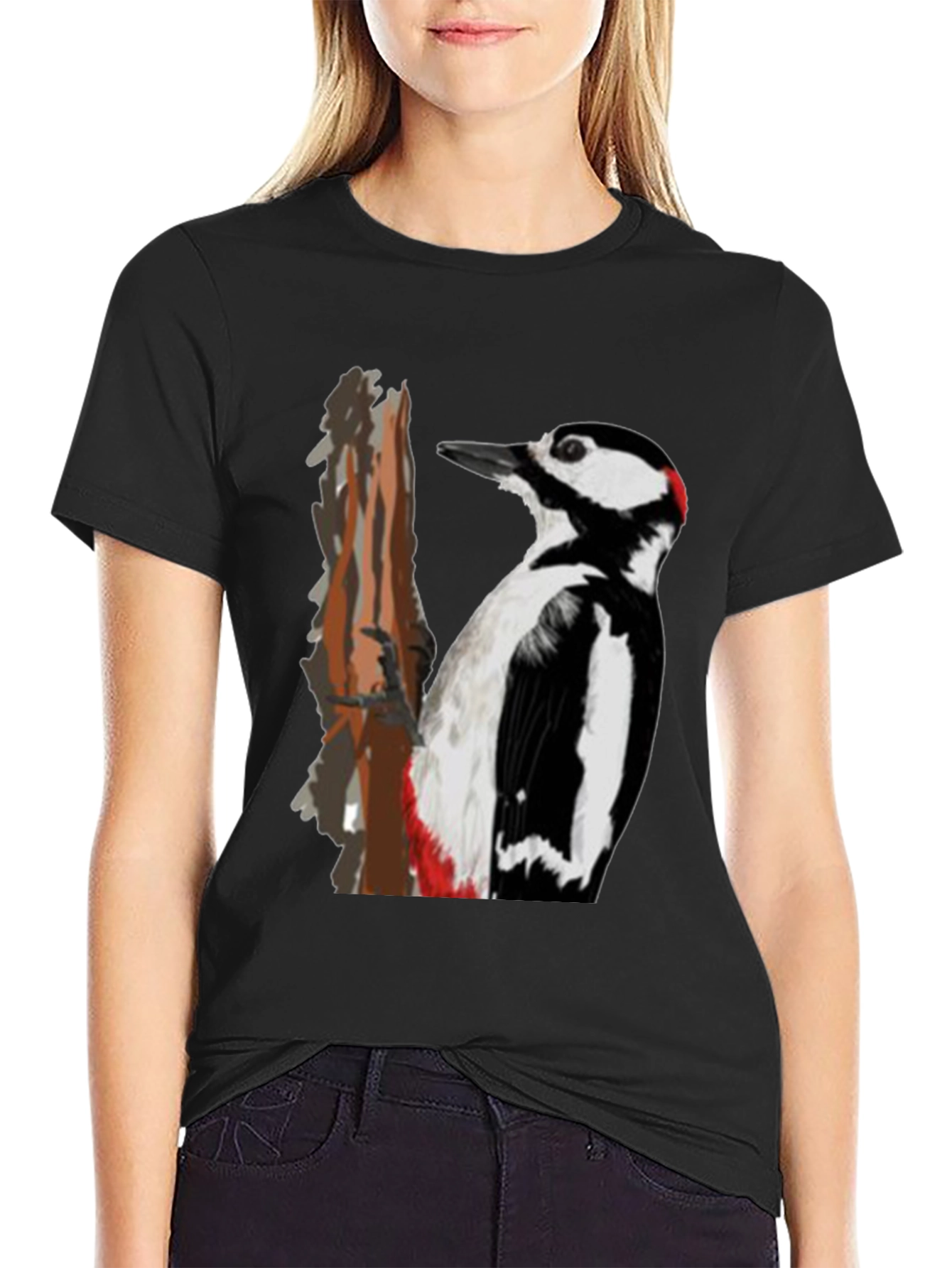 Black Woodpecker Graphic Print Black T-Shirt view 2