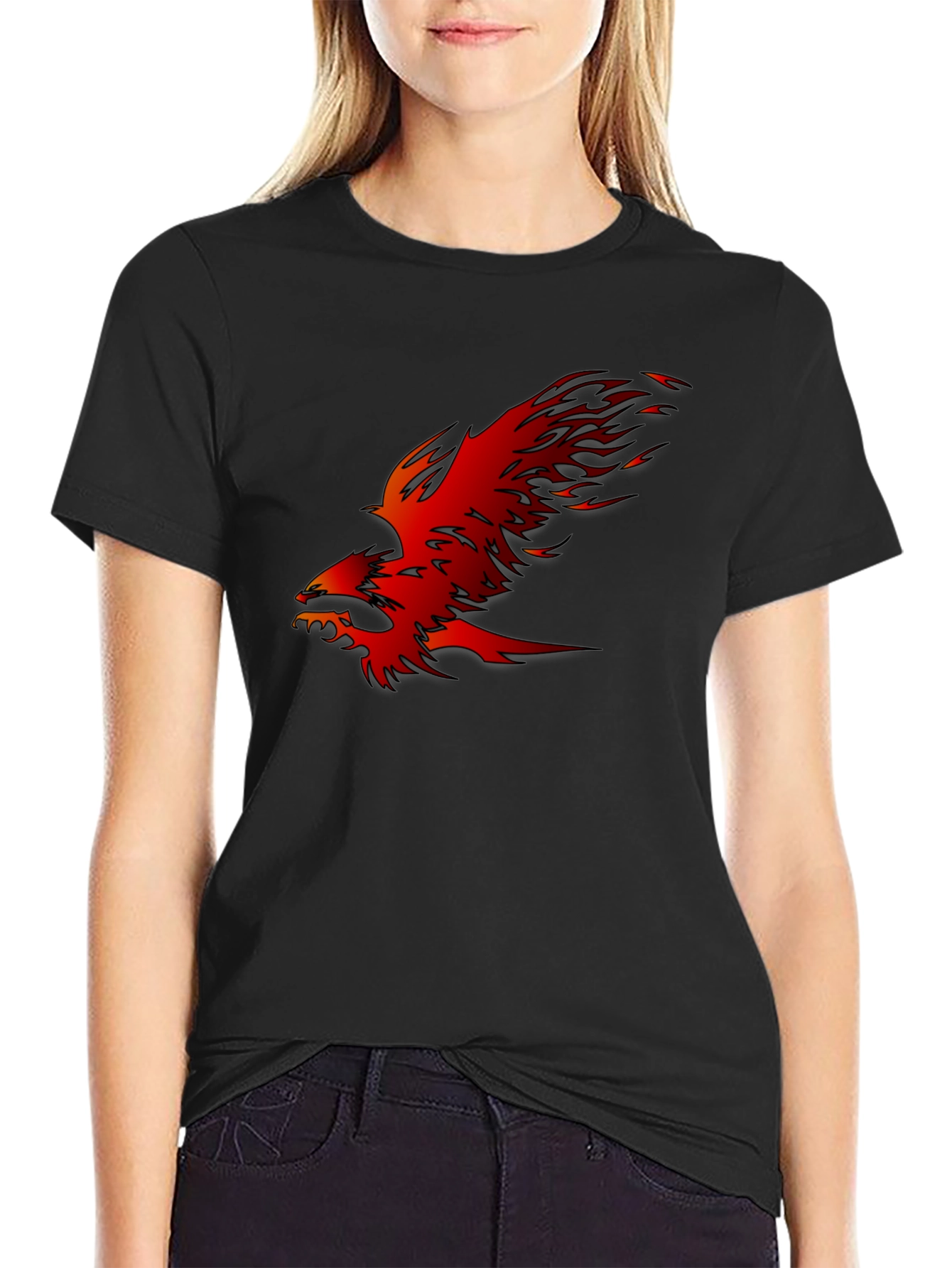 Black Fiery Phoenix Graphic Black T-Shirt view 2