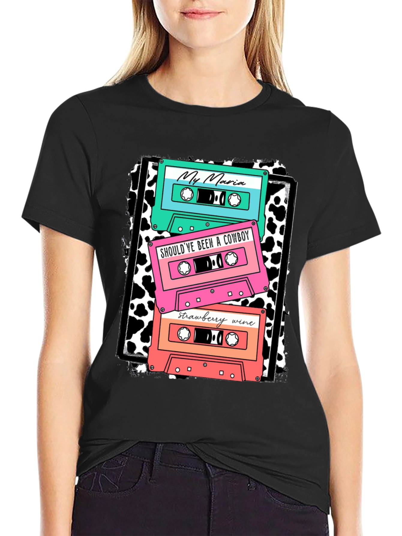 Black Retro Cassette Tape Music T-Shirt view 2