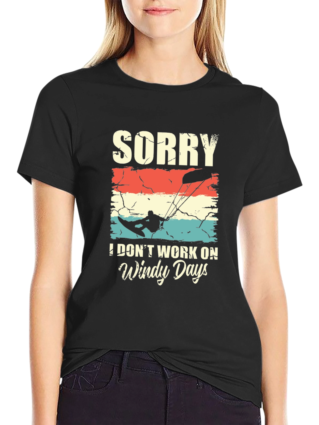 Black Sorry, I Don't Work on Windy Days Kitesurfing T-Shirt view 2