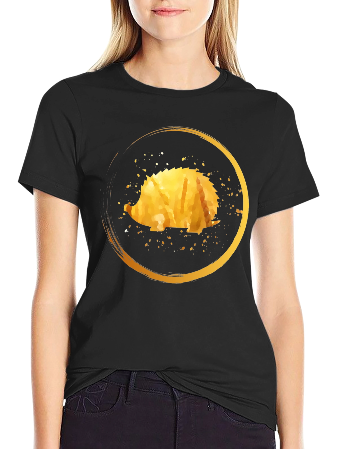Black Golden Hedgehog Graphic Tee - Stylish Unisex Shirt view 2