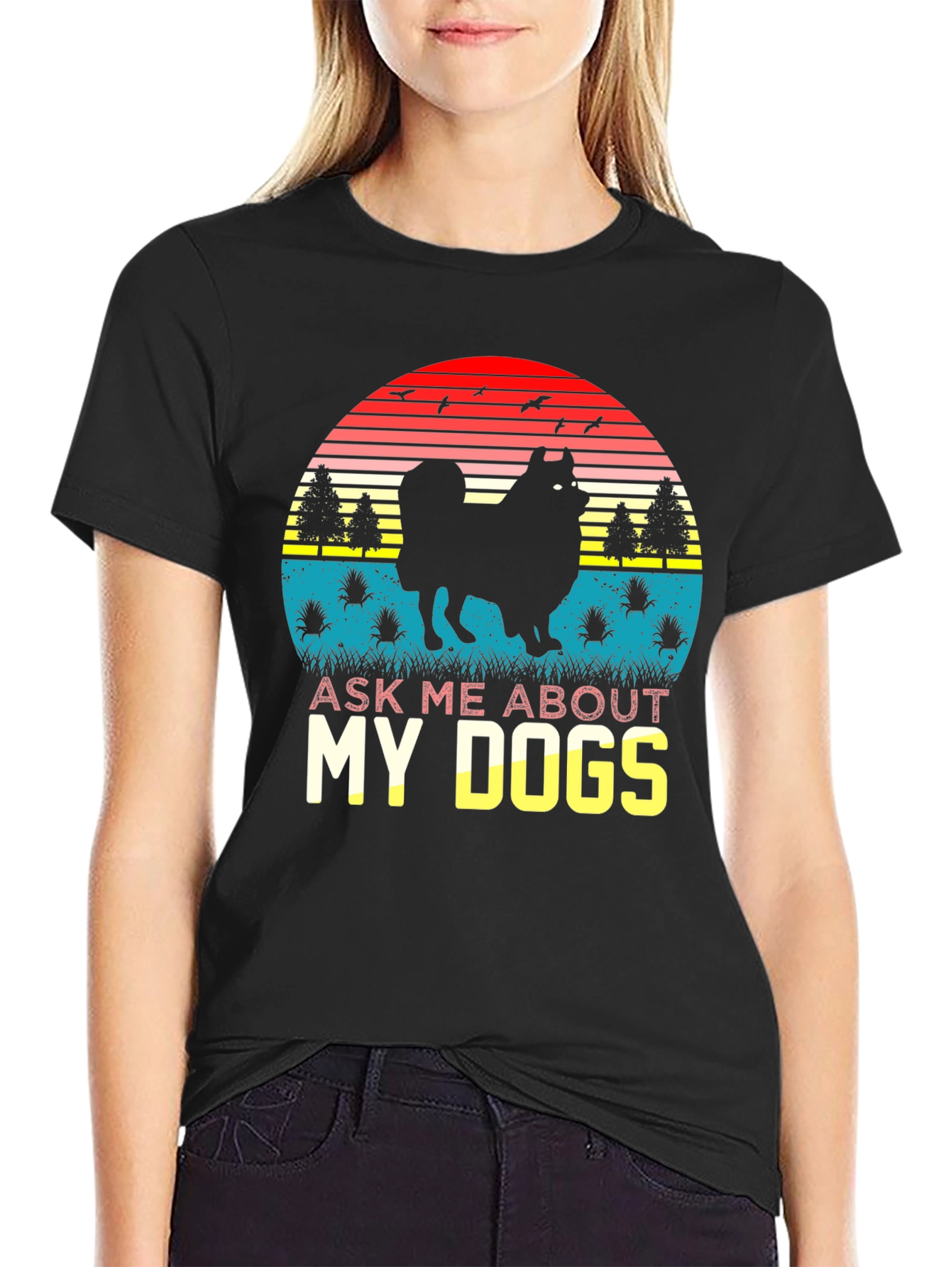 Black Dog Lover T-Shirt: Ask Me About My Dogs Retro Sunset Tee view 2