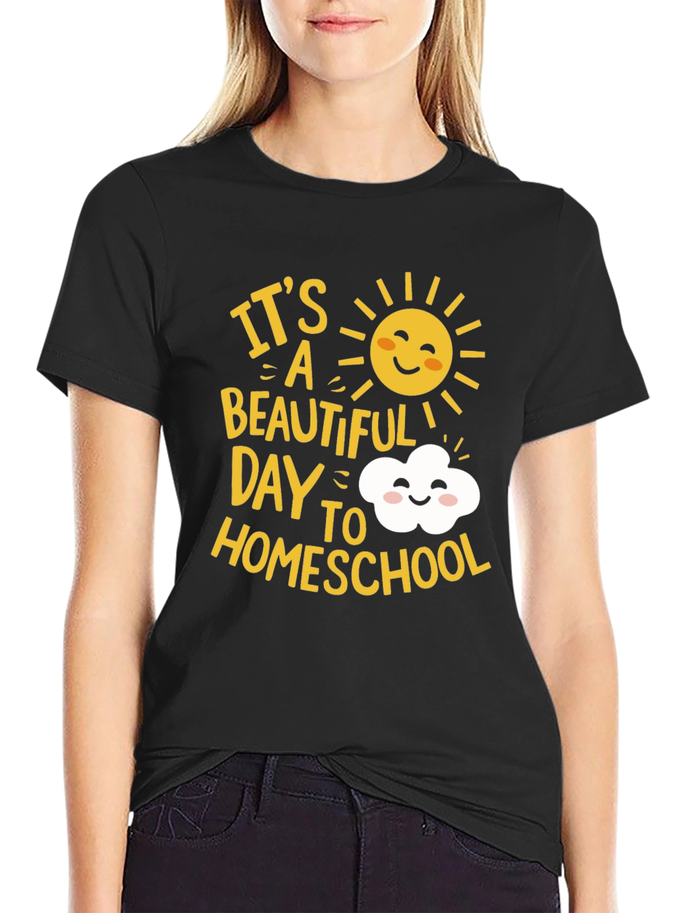 Black It's a Beautiful Day to Homeschool Graphic Tee view 2