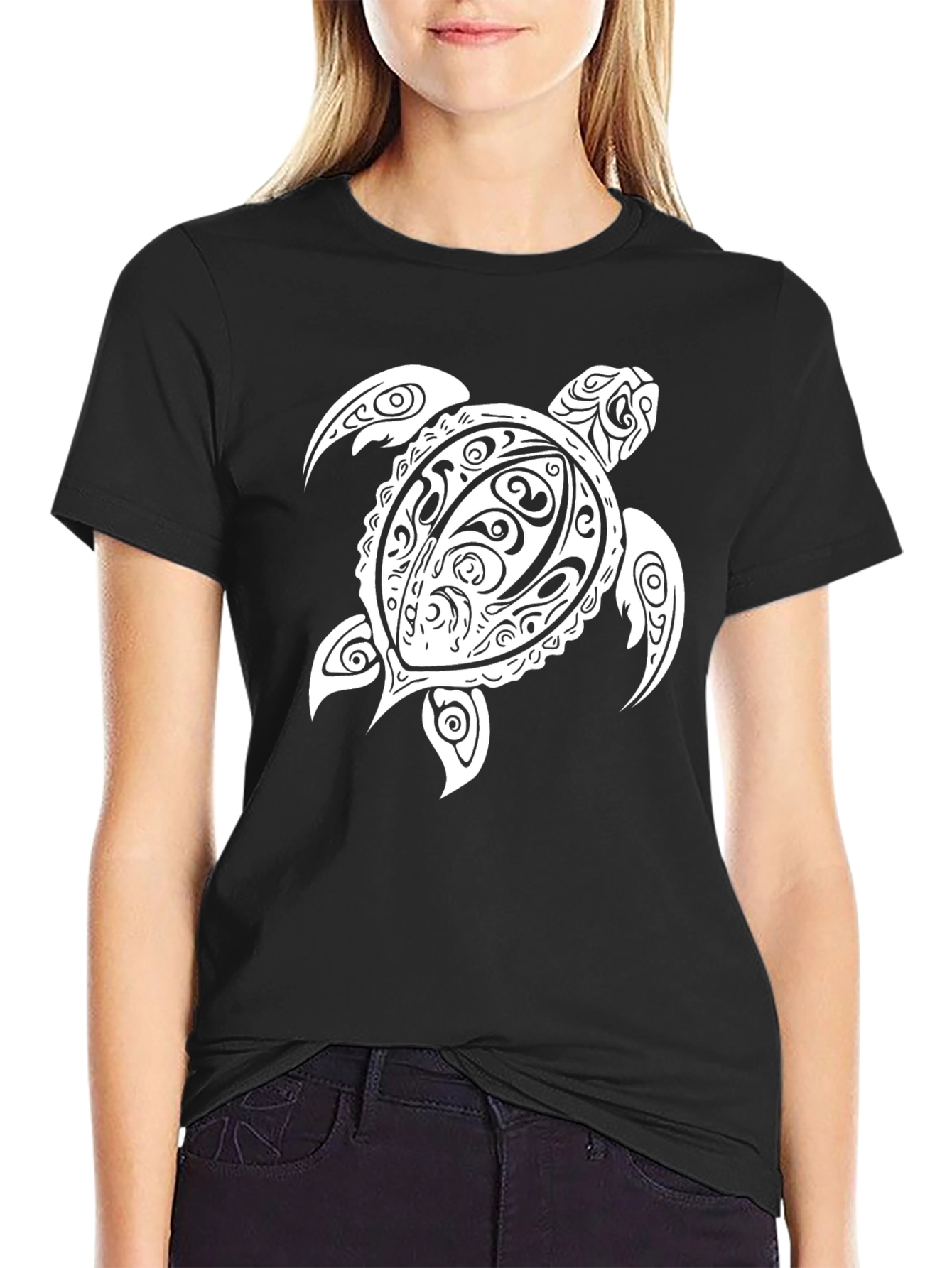 Black Tribal Turtle Graphic Tee - Black view 2