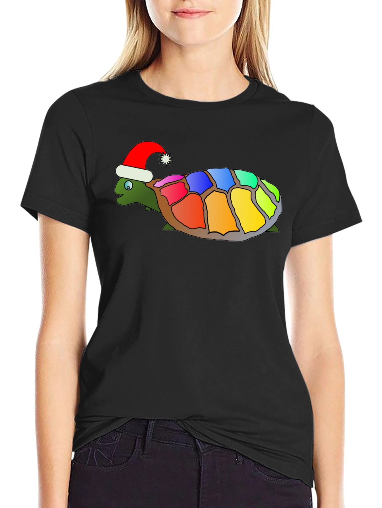 Black Festive Rainbow Turtle Graphic Tee view 2
