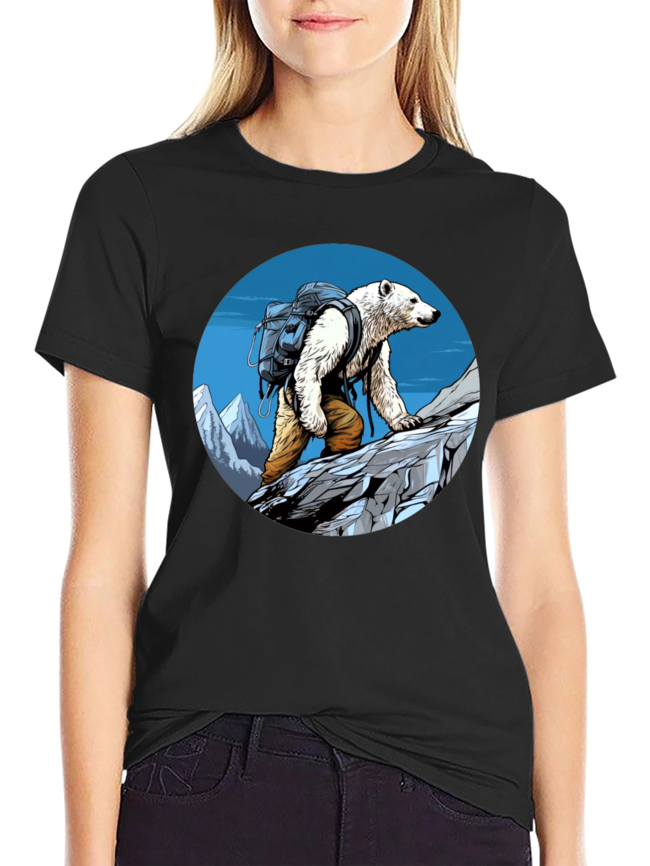 Black Polar Bear Hiking T-Shirt - Adventure Tee view 2