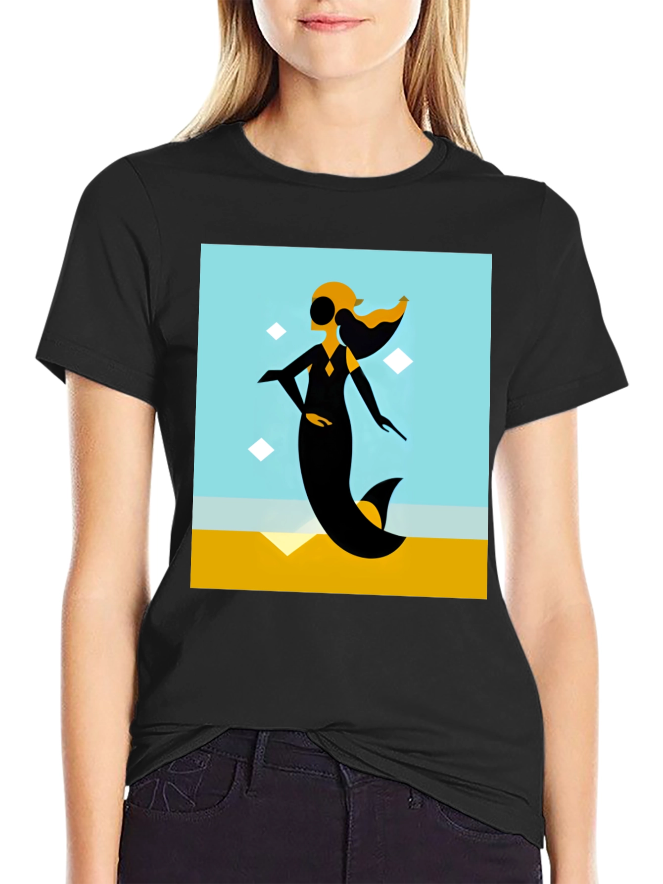 Black Abstract Mermaid Graphic Tee view 2