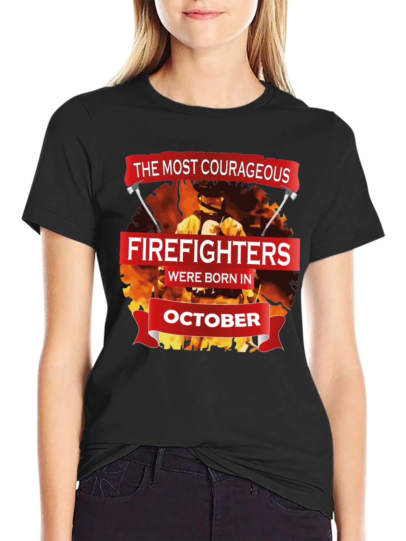 Black Courageous Firefighters October Birthday T-Shirt view 2