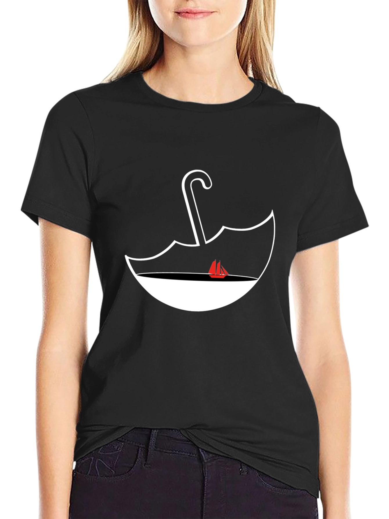 Black Nautical Umbrella Graphic Tee - Black Cotton Comfort view 2