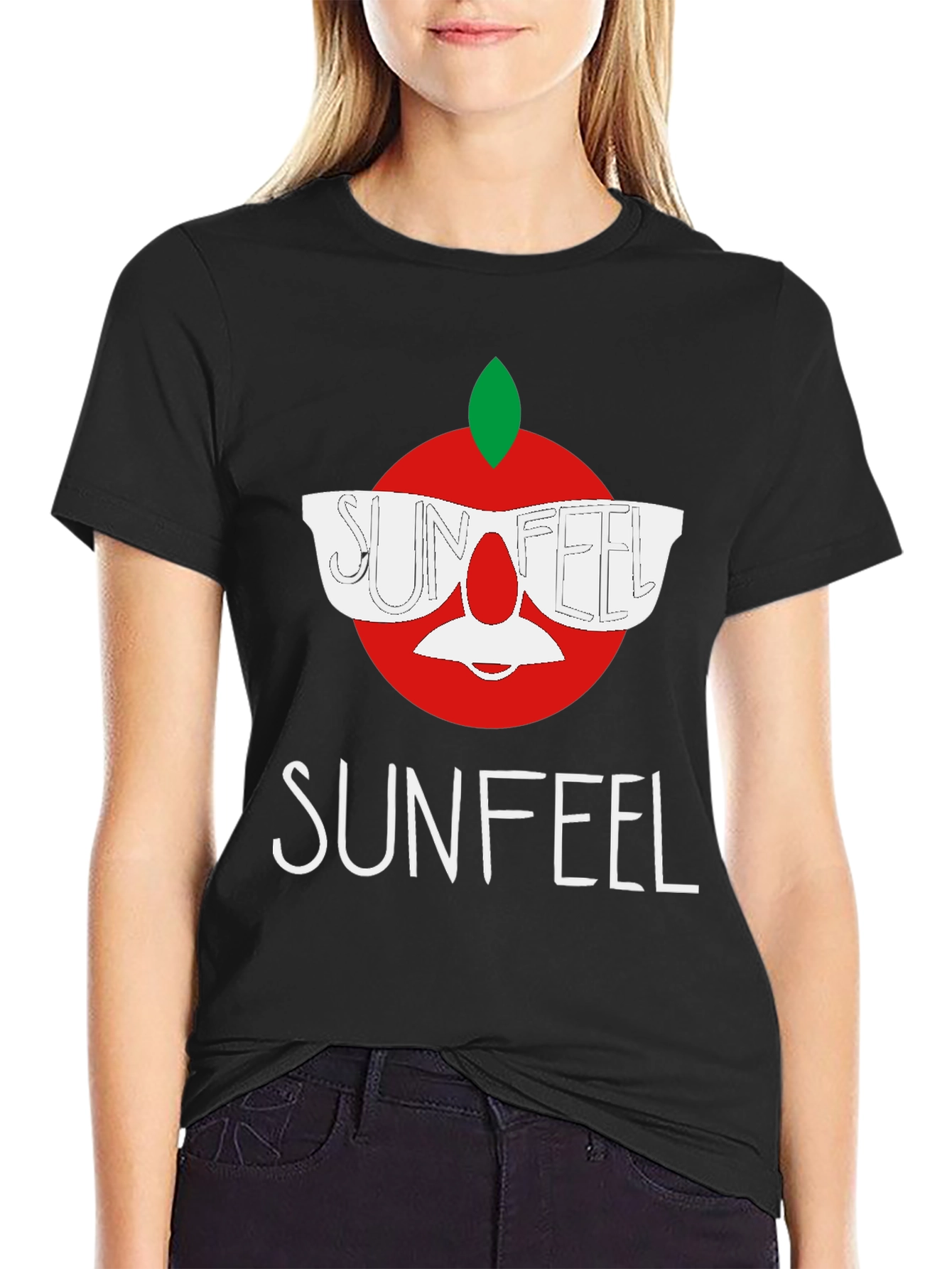 Black Sunfeel T-Shirt - Funny Apple Design view 2