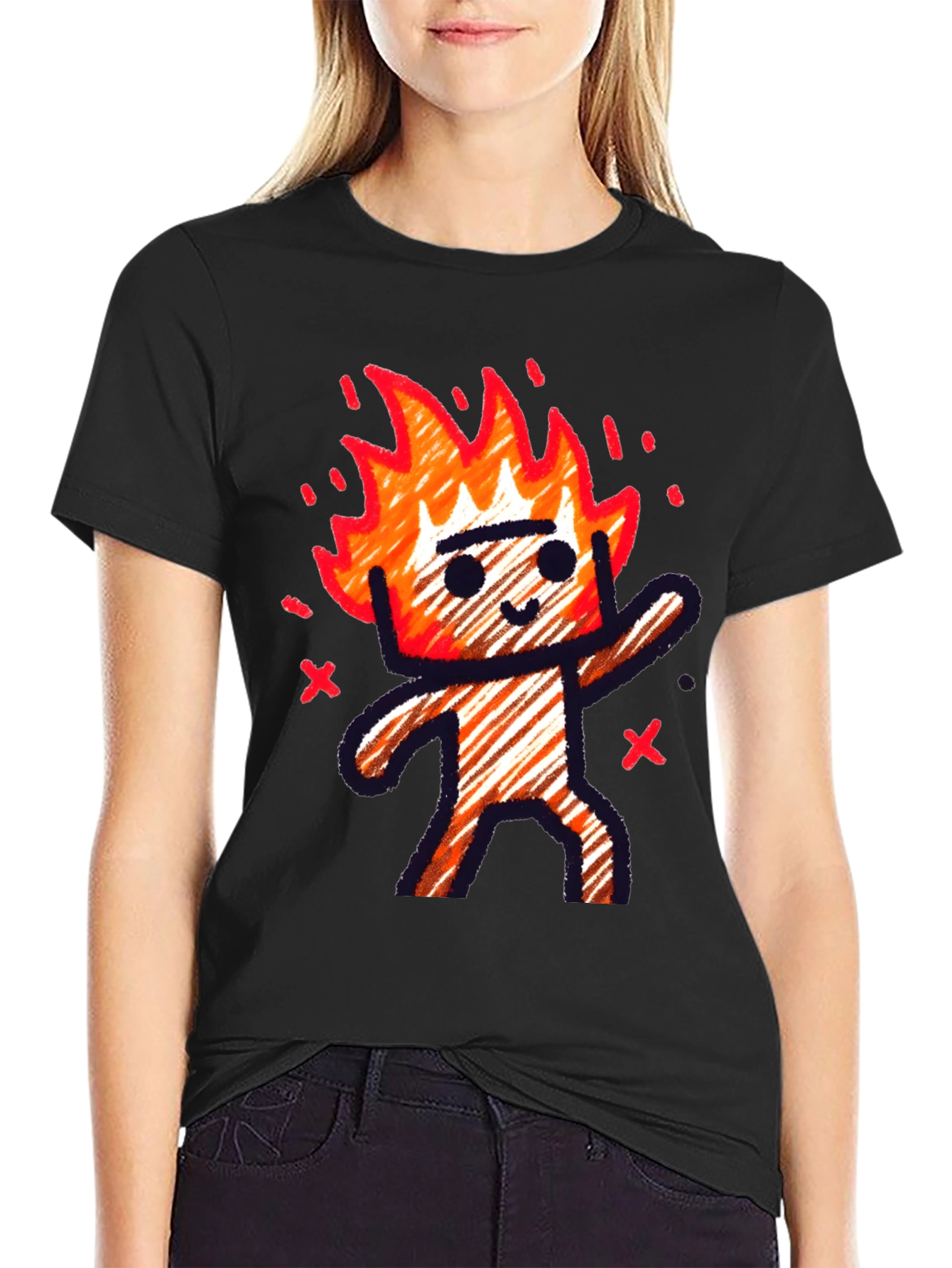 Black Flame Character T-Shirt - Soft Cotton Tee view 2