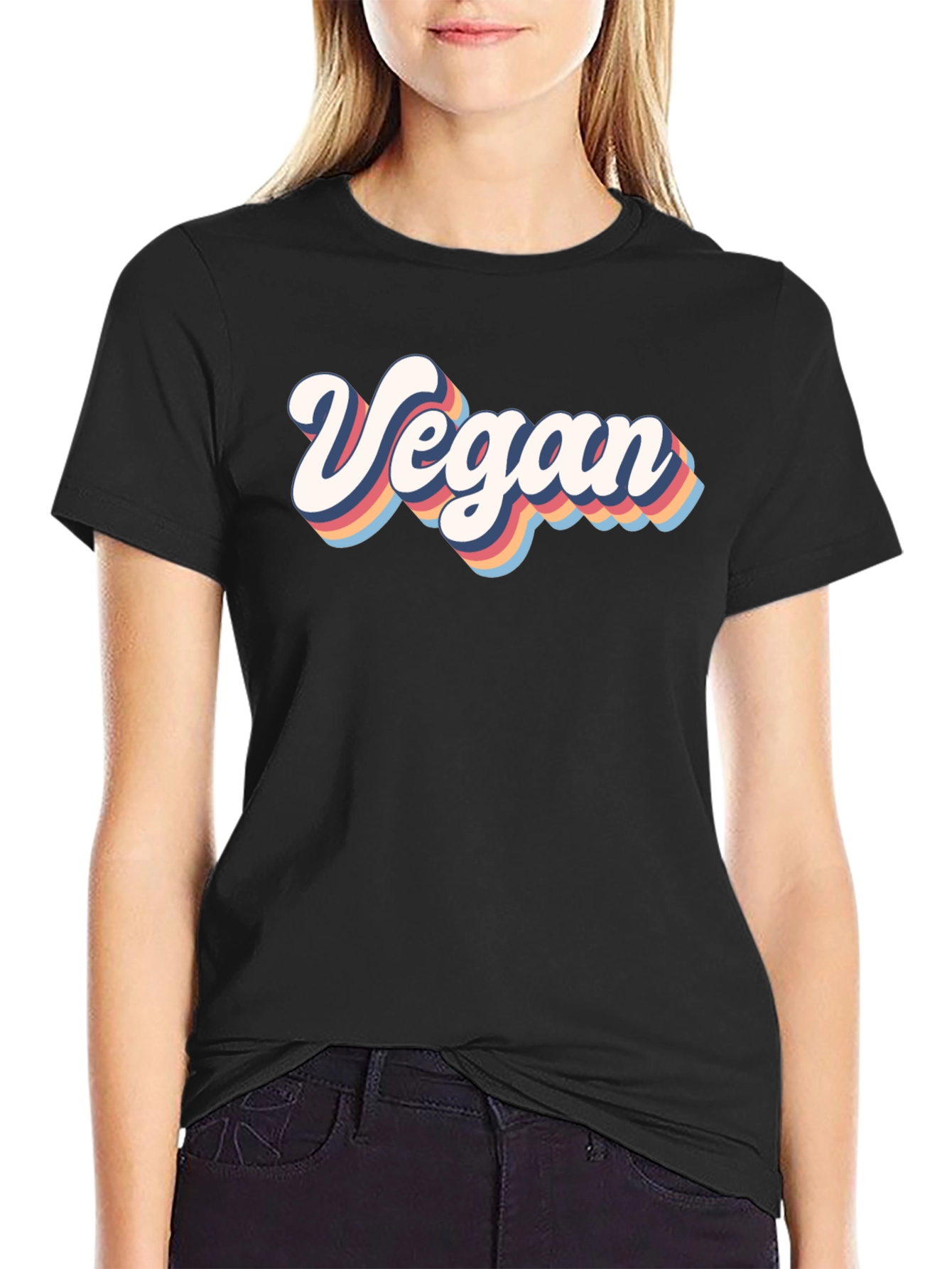 Black Retro Vegan T-Shirt - Short Sleeve Black Tee view 2