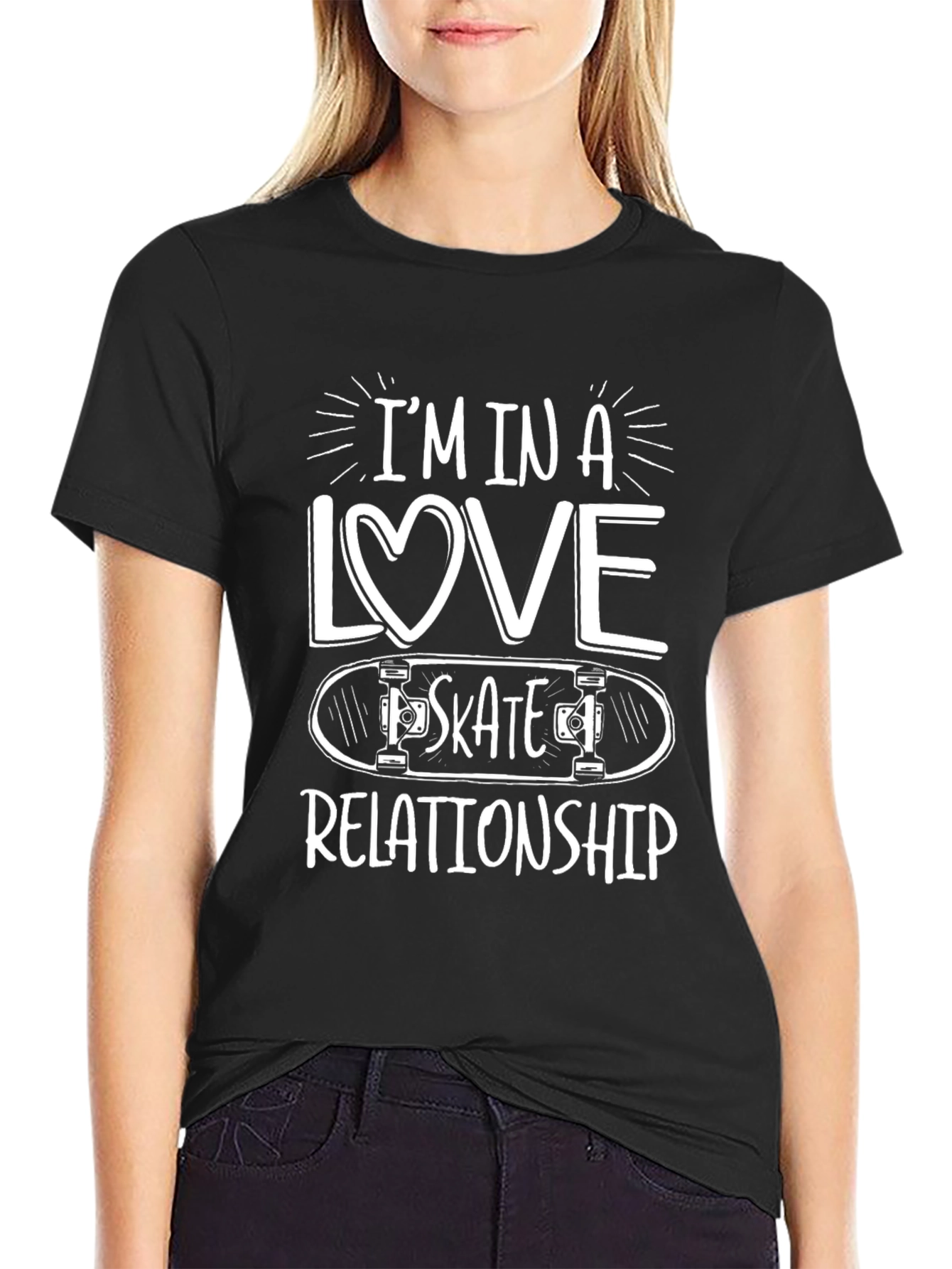 Black Skateboarding Love T-Shirt - Casual Black Tee view 2