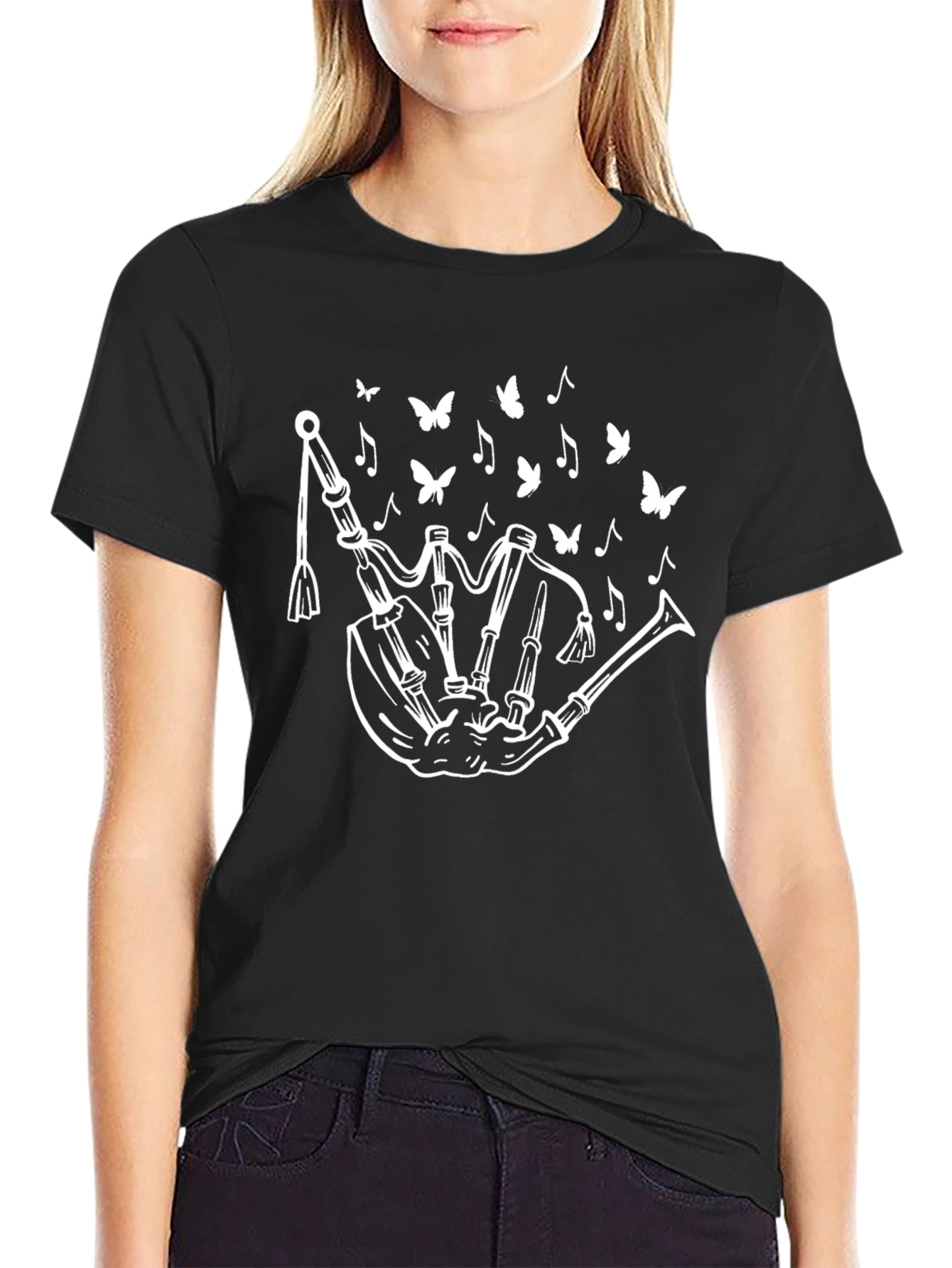 Black Bagpipe Butterfly Graphic Tee view 2