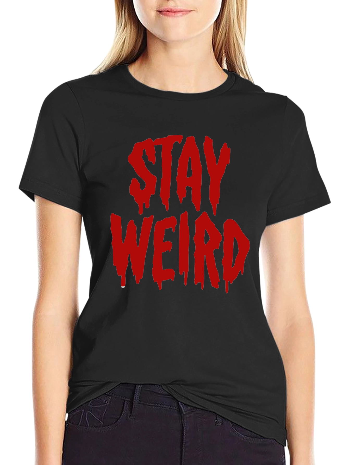Black Stay Weird Graphic Tee - Black Cotton Blend view 2