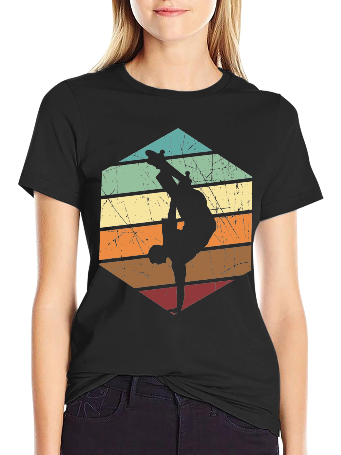 Black Retro Skateboard Silhouette Graphic Tee view 2