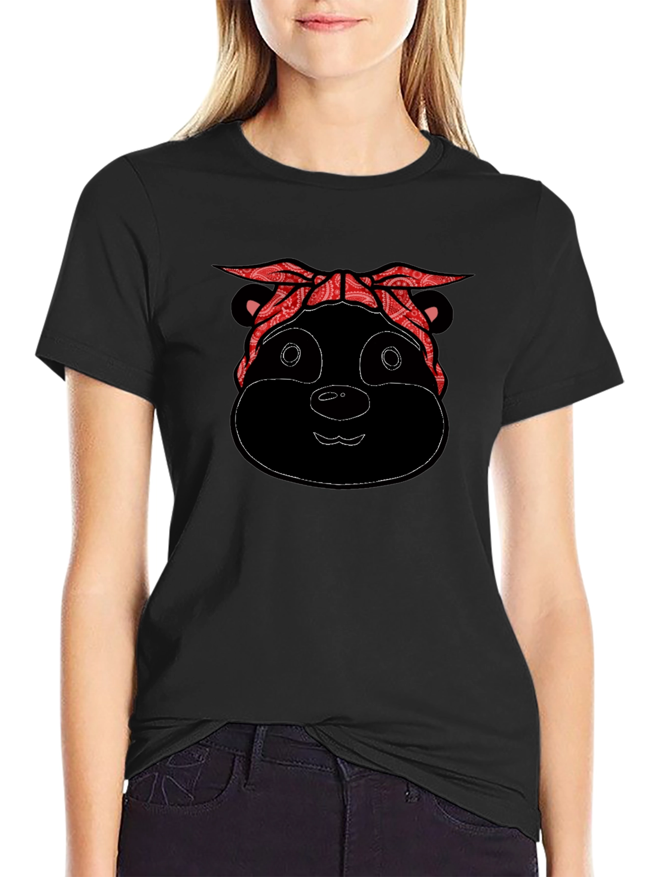 Black Bandana Bear Black T-Shirt view 2