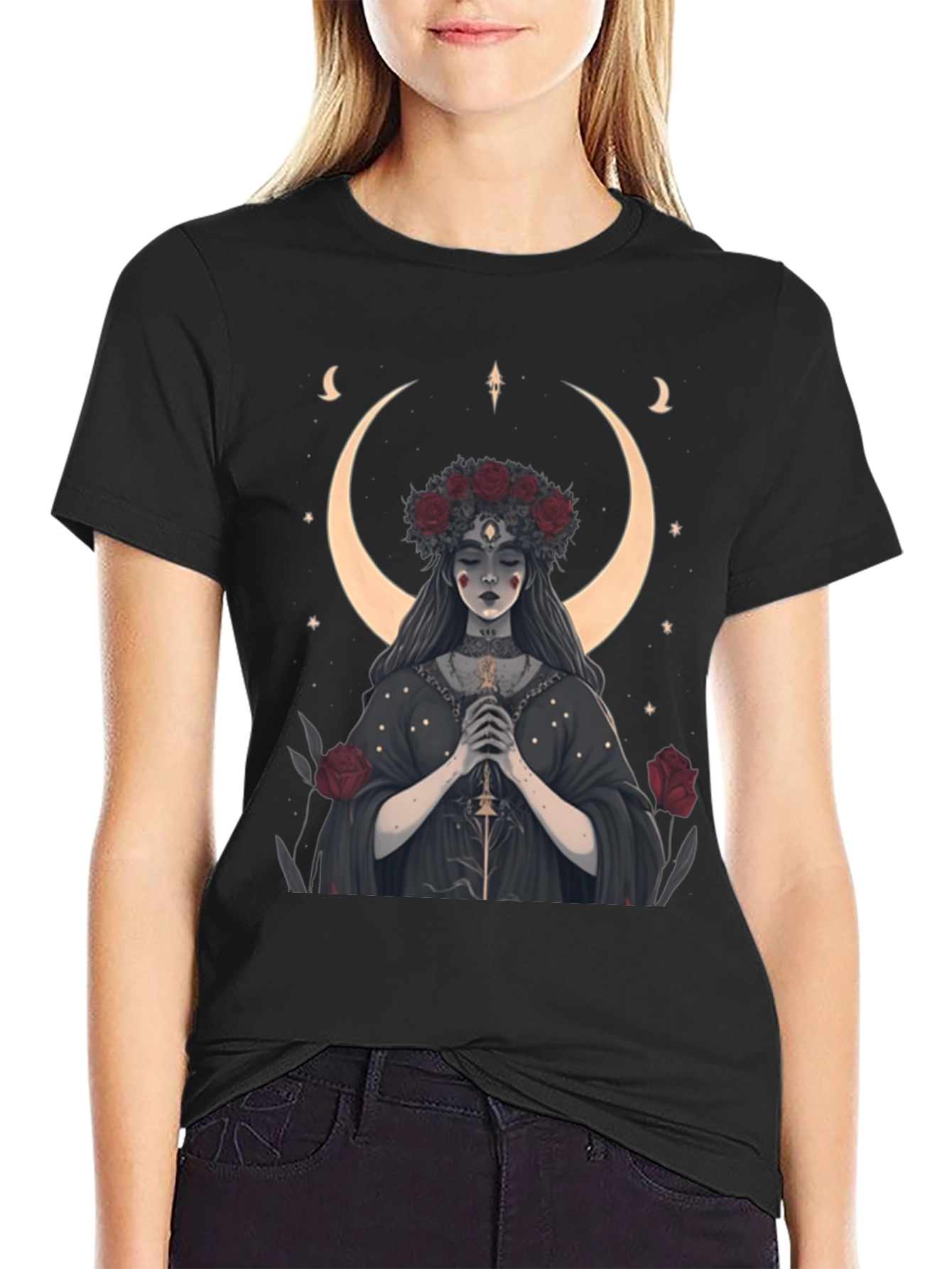 Black Mystic Moon Goddess Graphic Tee view 2