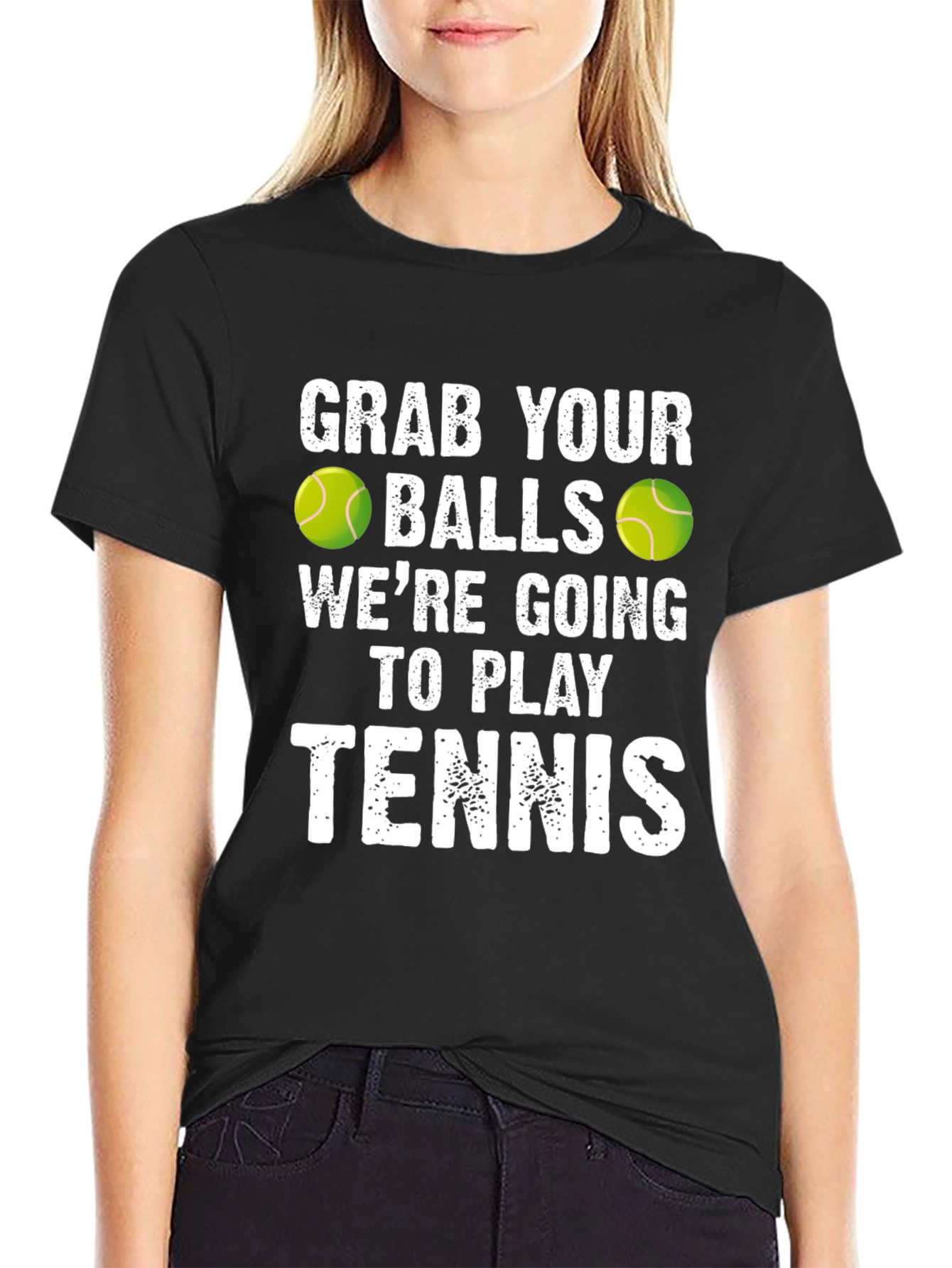 Black Funny Tennis T-Shirt: Grab Your Balls view 2
