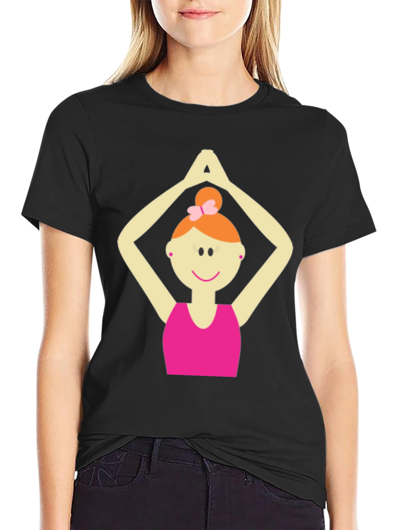 Black Yoga Girl Graphic Tee - Black Cotton Blend T-Shirt view 2