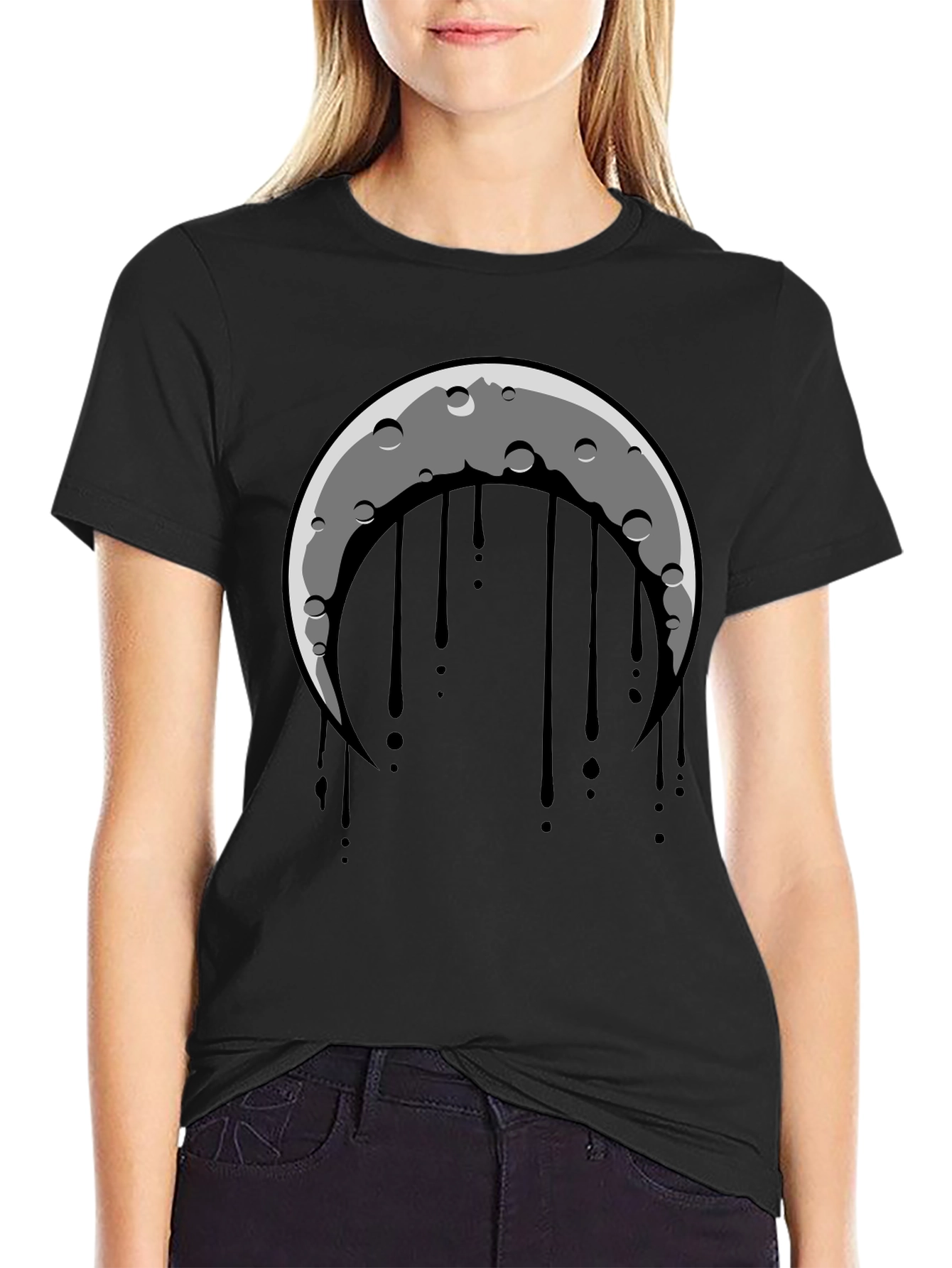 Black Crescent Moon Dripping Graphic Tee - Black view 2