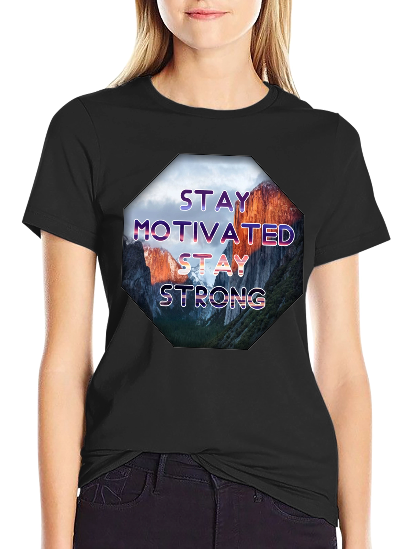Black Stay Motivated Men's Graphic T-Shirt view 2