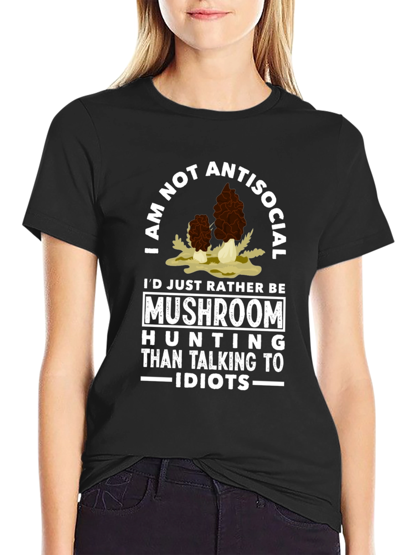 Black I'd Rather Be Mushroom Hunting T-Shirt view 2