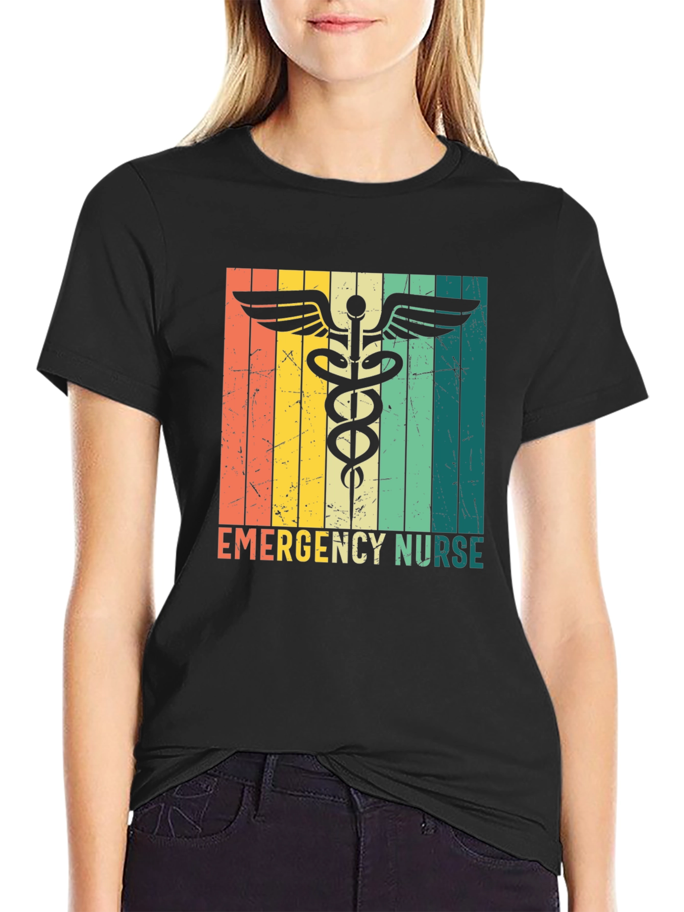 Black Emergency Nurse Retro T-Shirt view 2