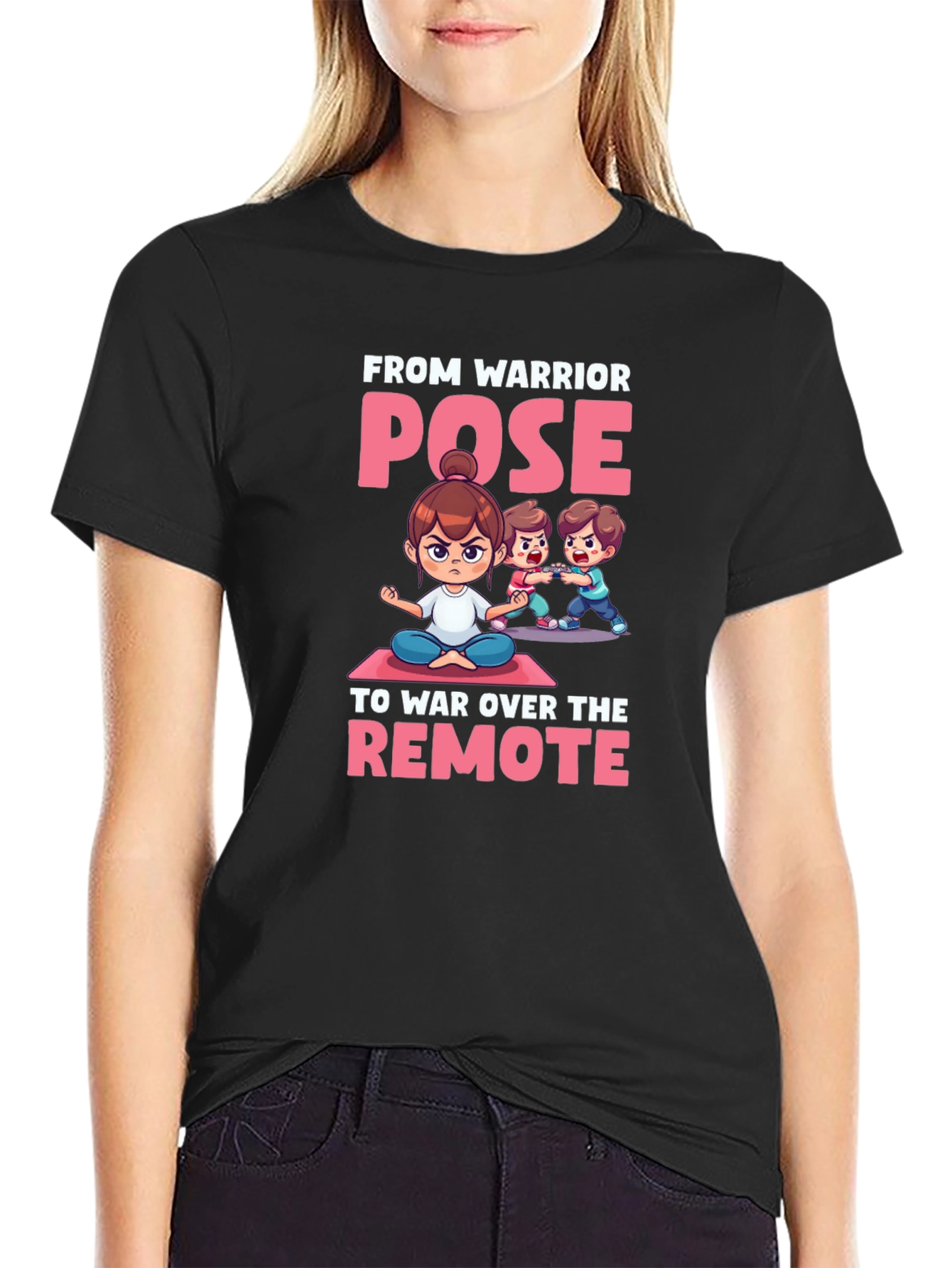 Black Warrior Pose Remote War T-Shirt view 2